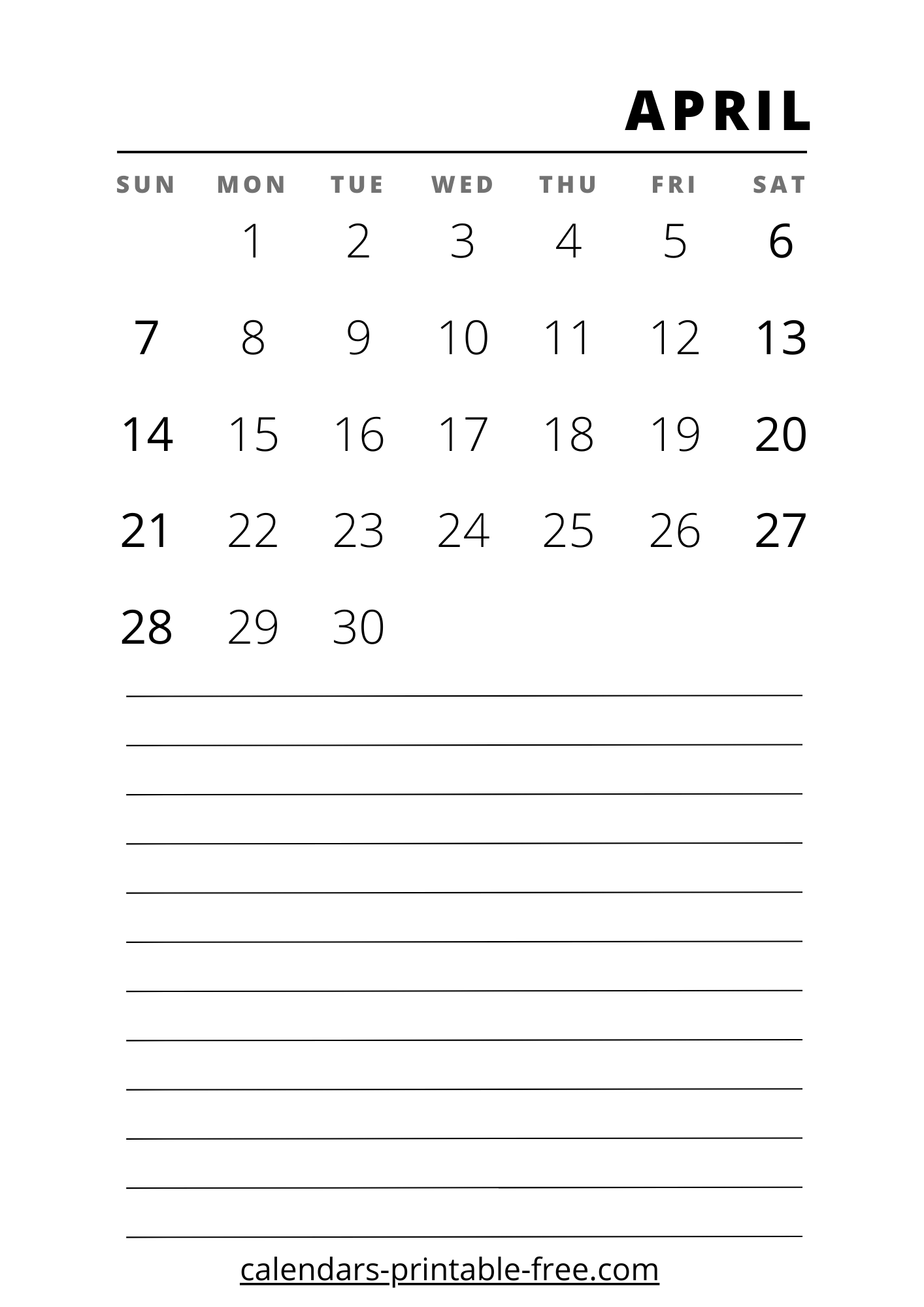 April 2024 calendar vertical image