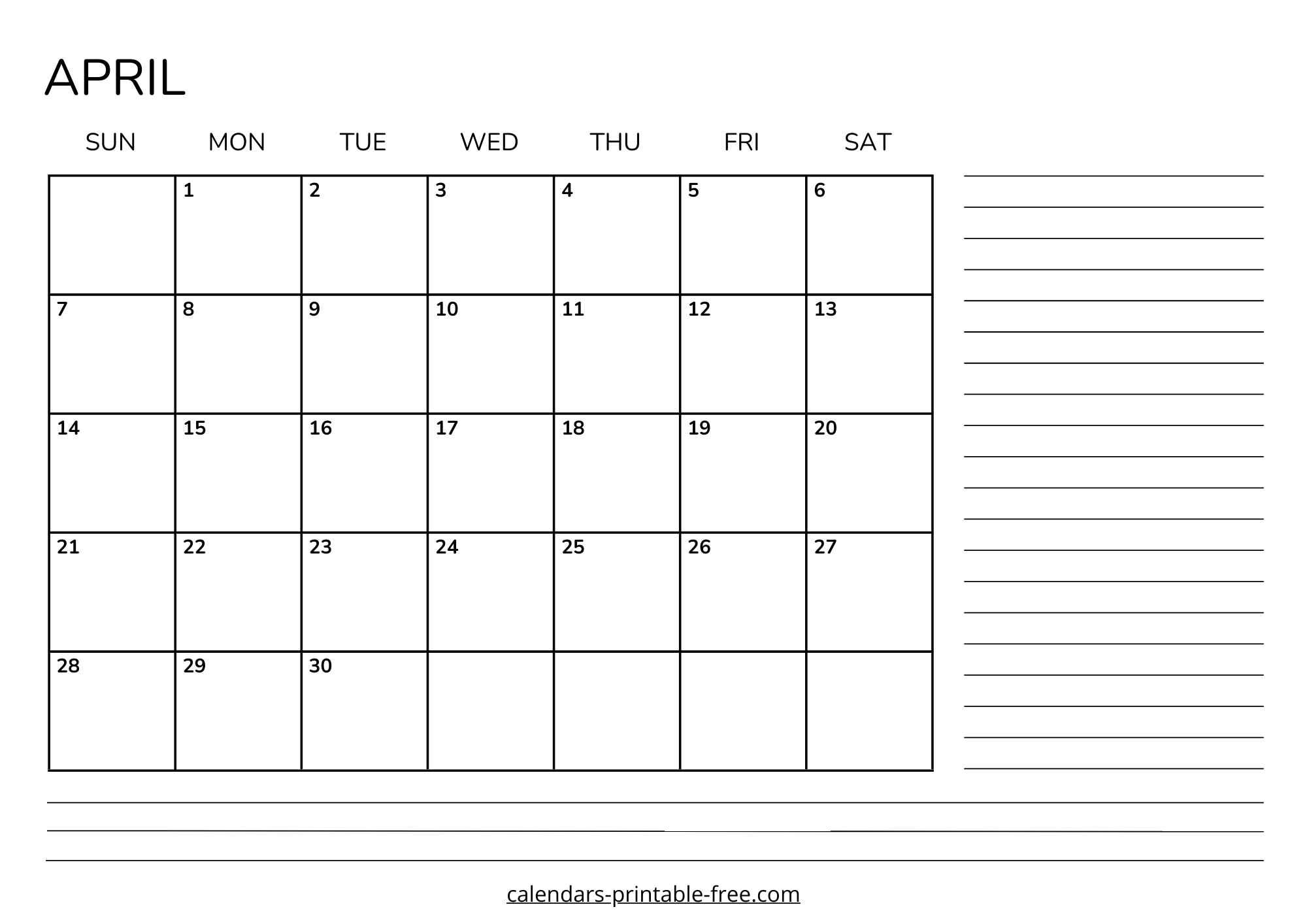 April 2024 calendar with lines