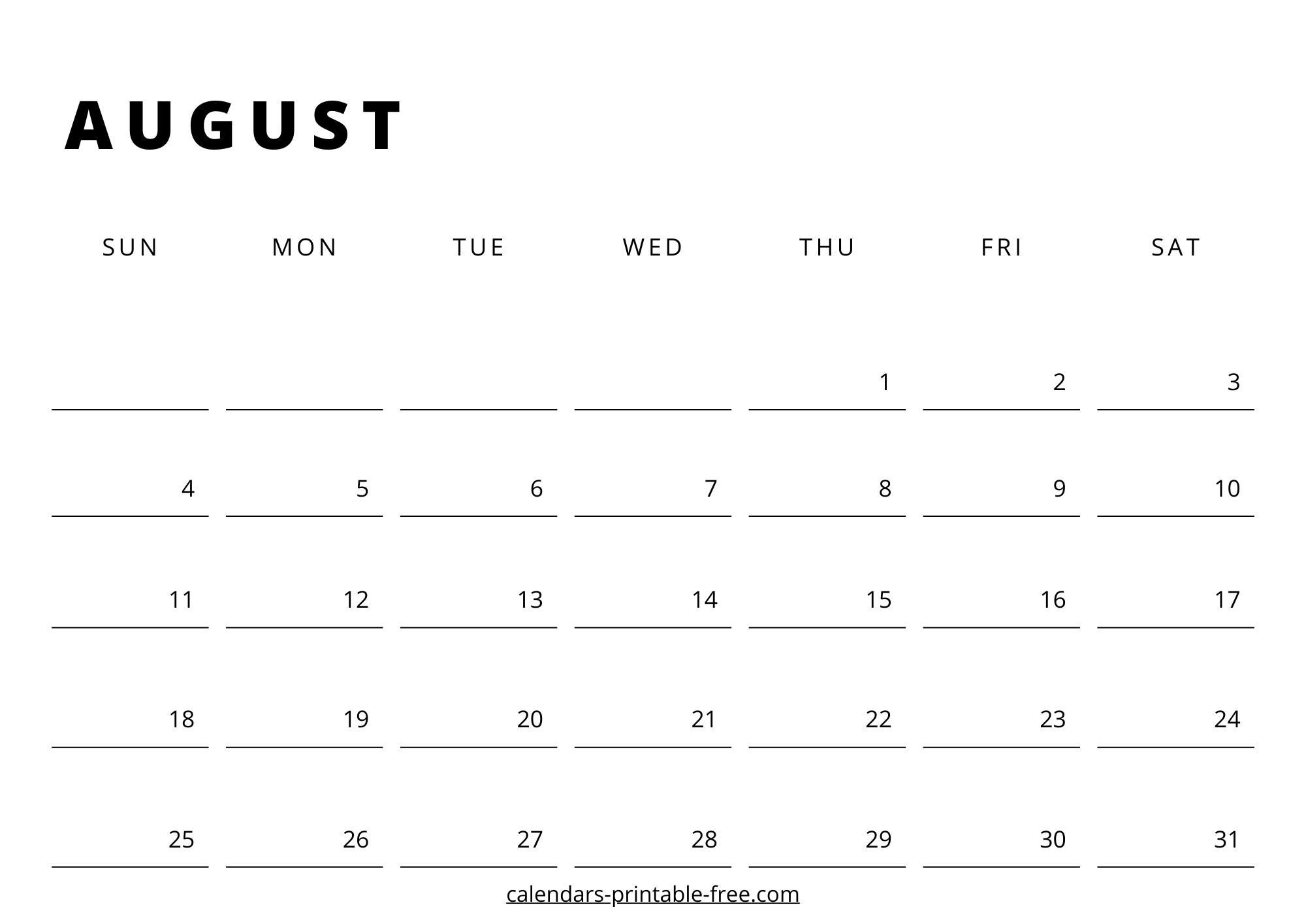 August 2024 calendar Downloadable