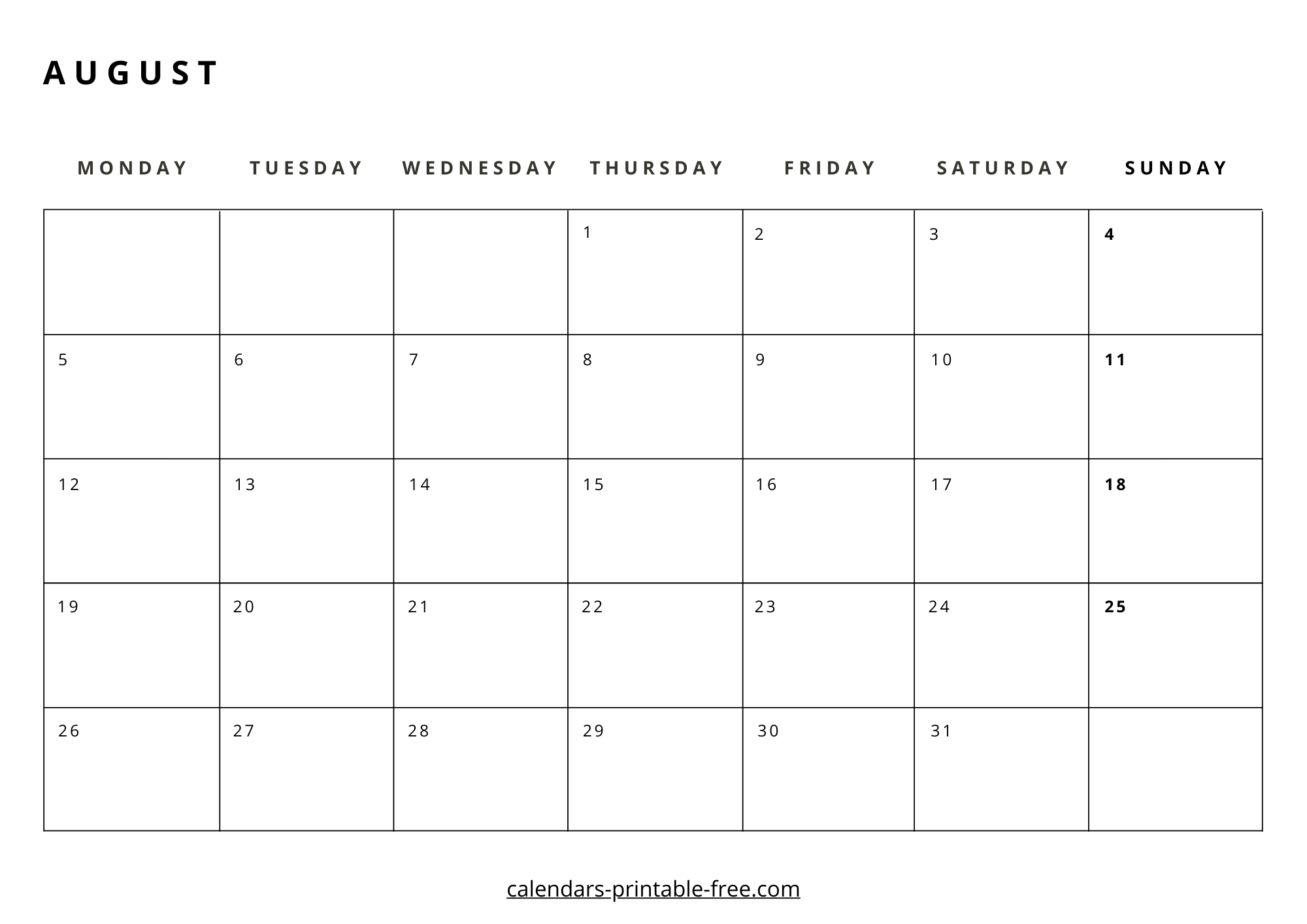 August 2024 calendar Monday start