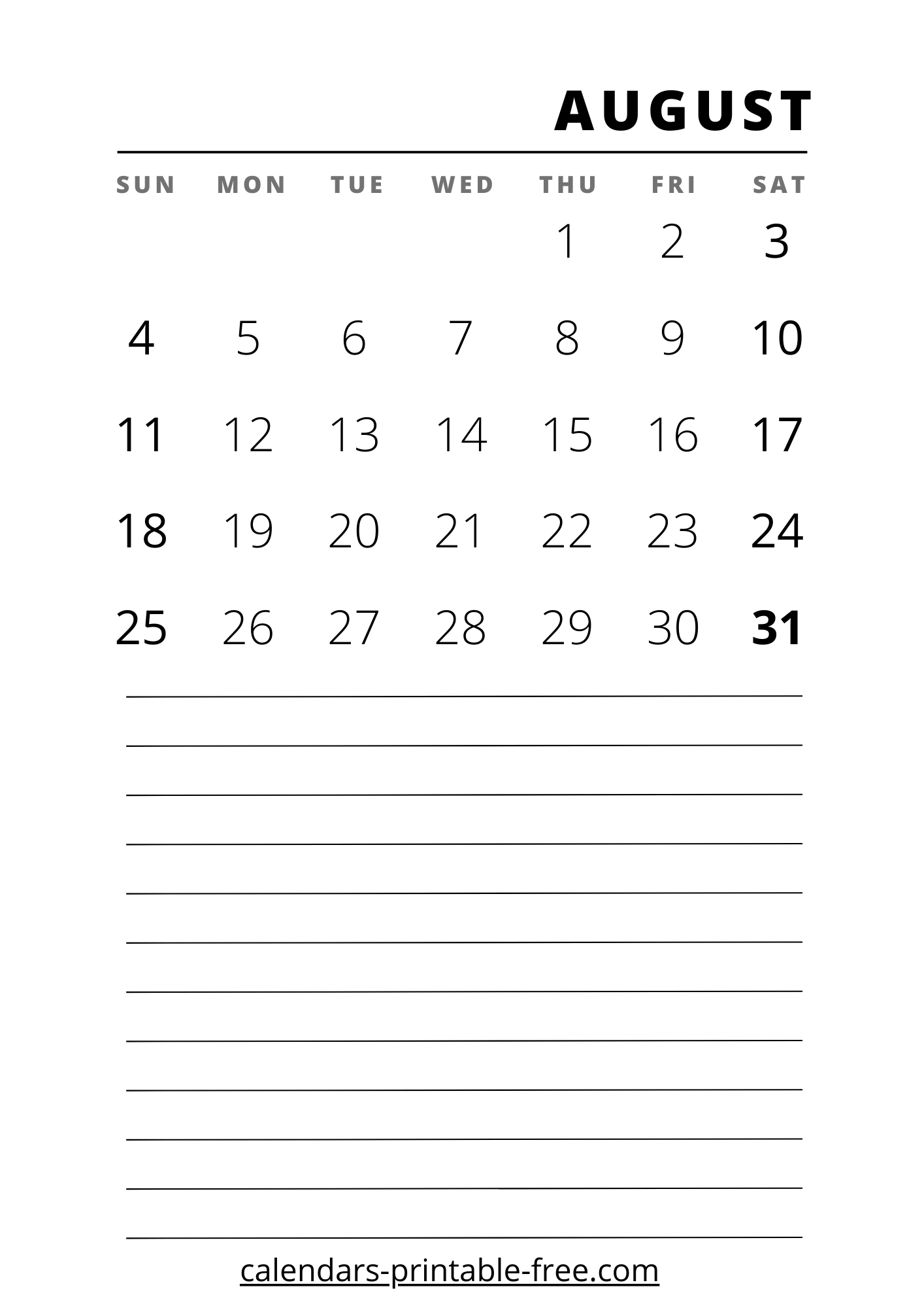 August 2024 calendar vertical