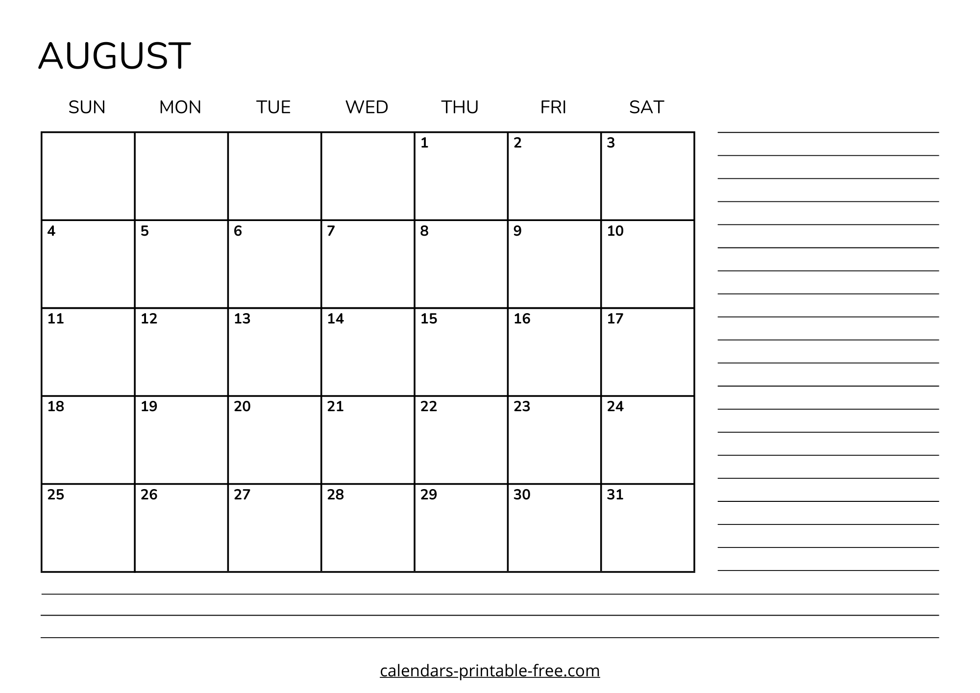 August 2024 calendar with lines