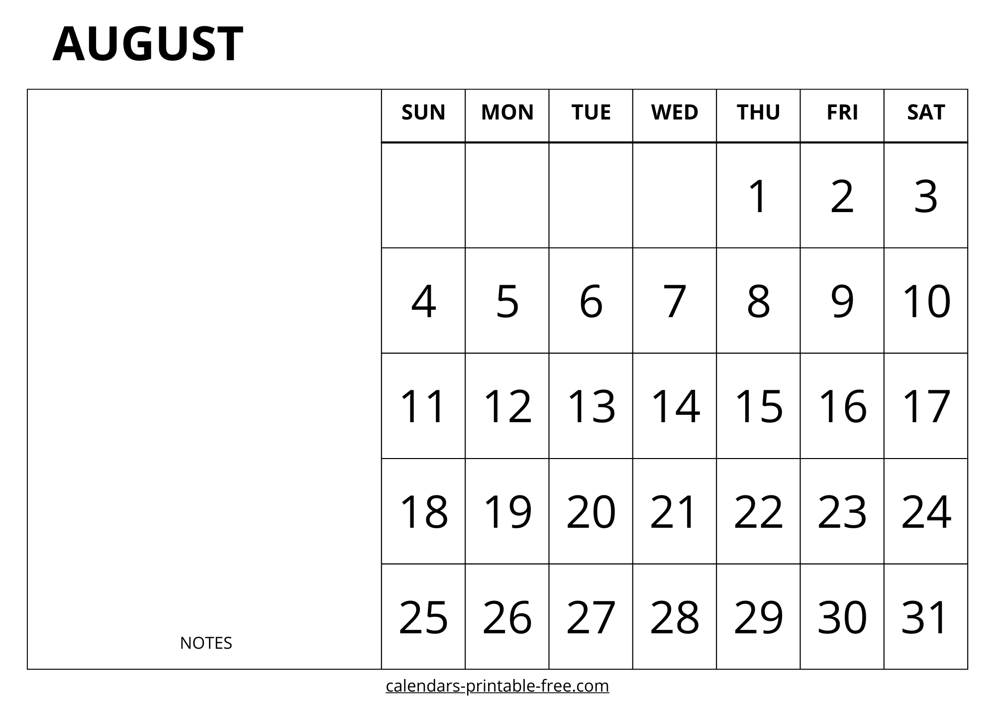 August 2024 calendar with notes