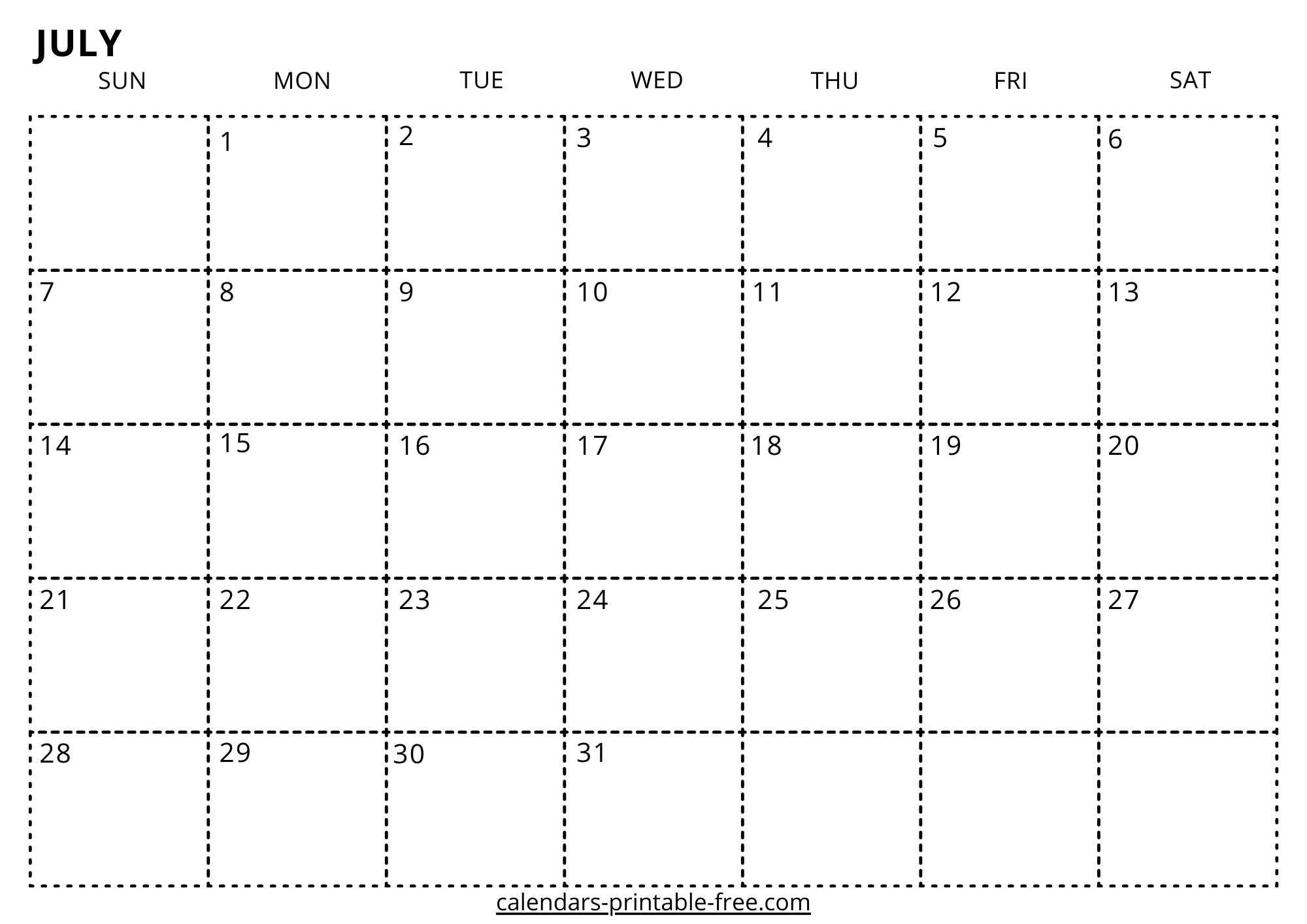 Blank July 2024 Calendar