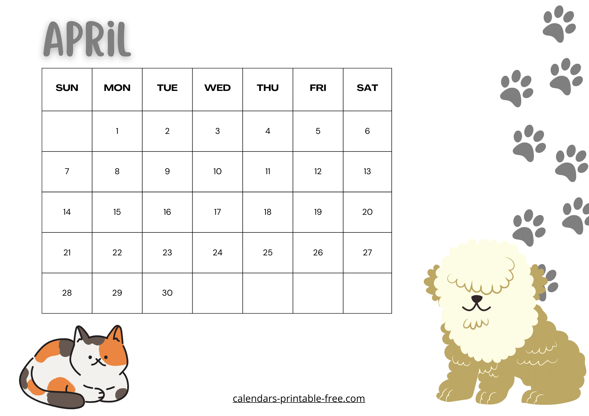 Cute April 2024 calendar image