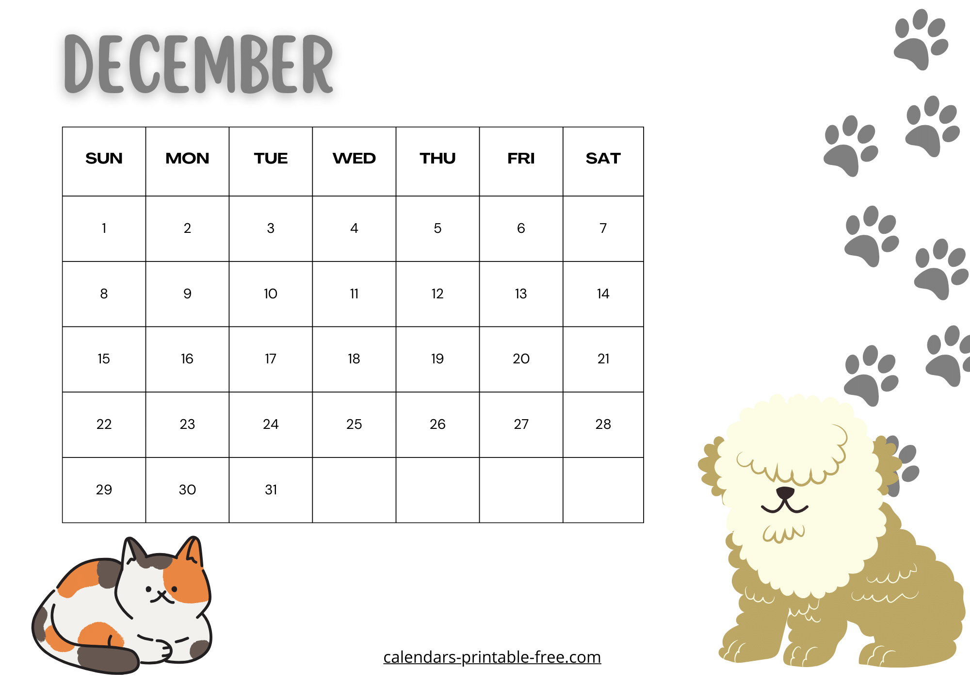 Cute December 2024 calendar image