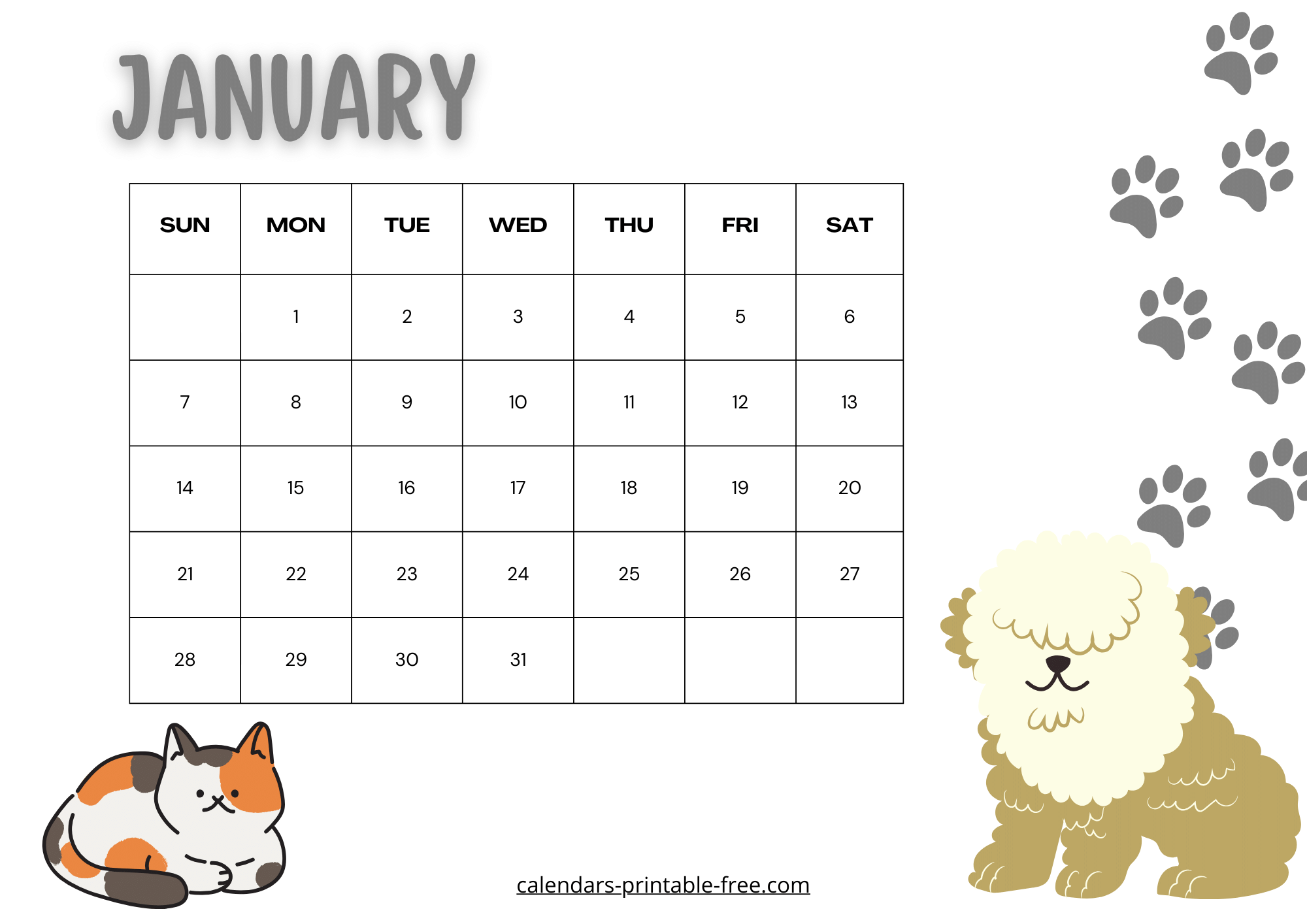Cute January 2024 calendar image