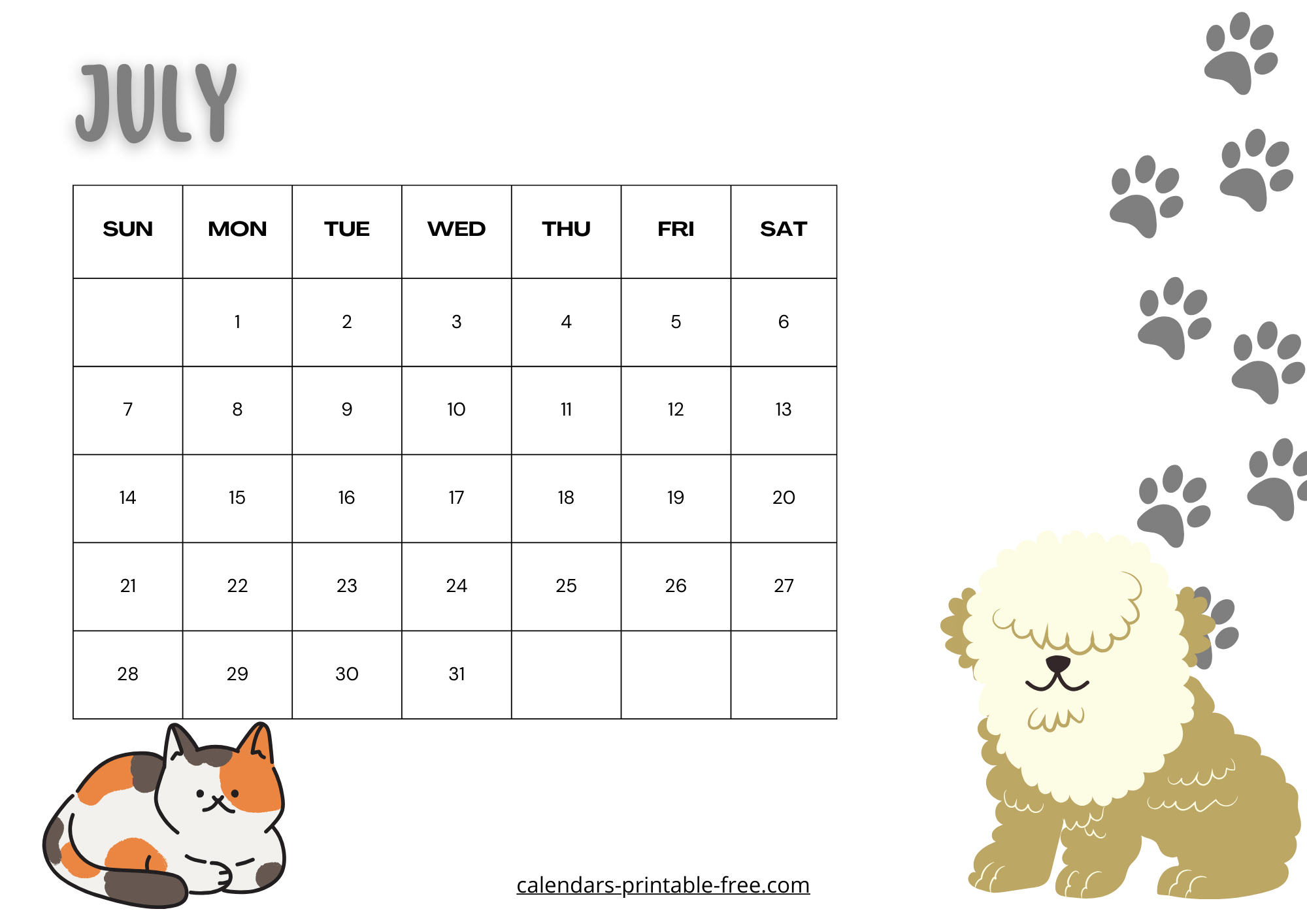 Cute July 2024 Calendar