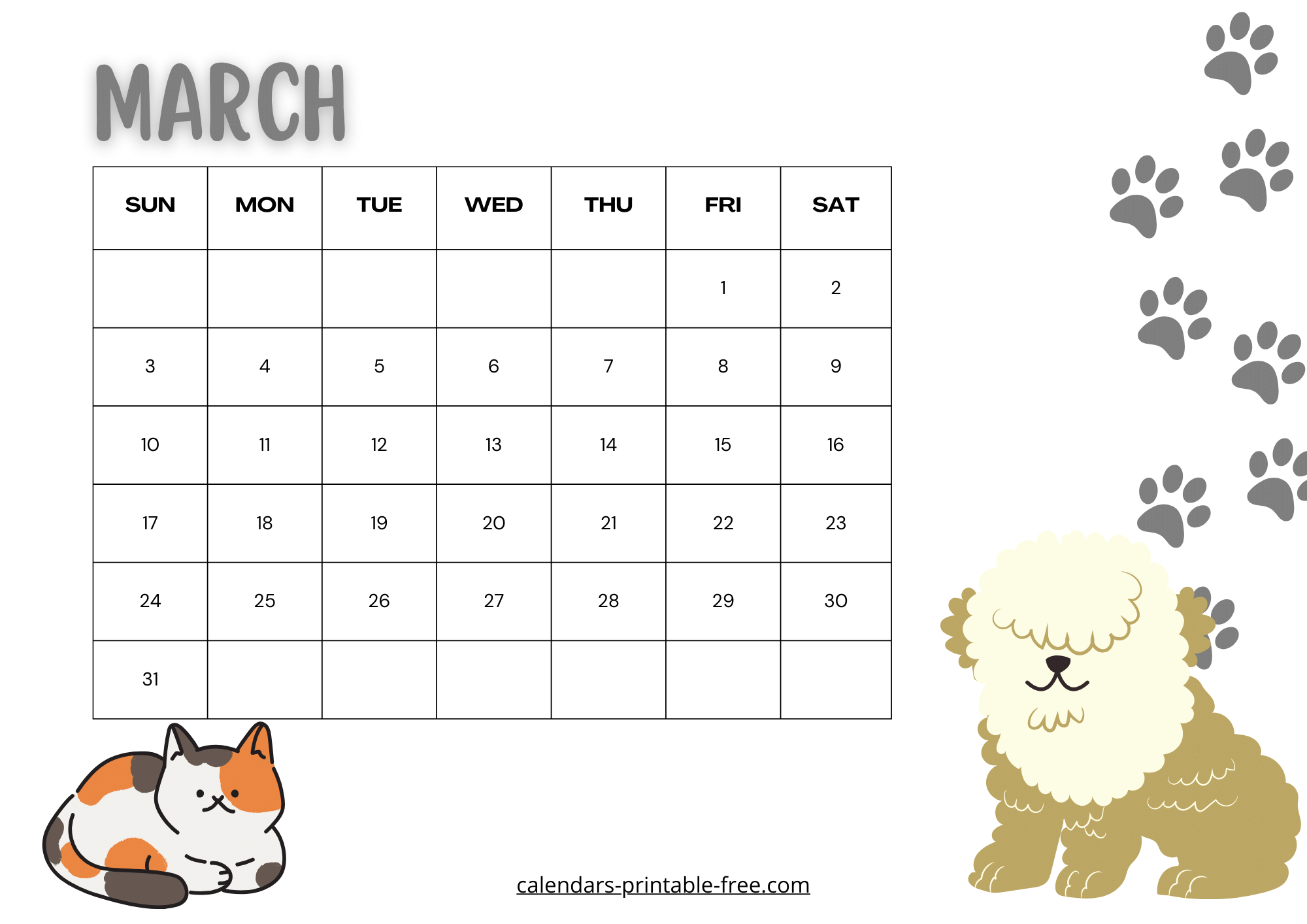Cute March 2024 calendar image