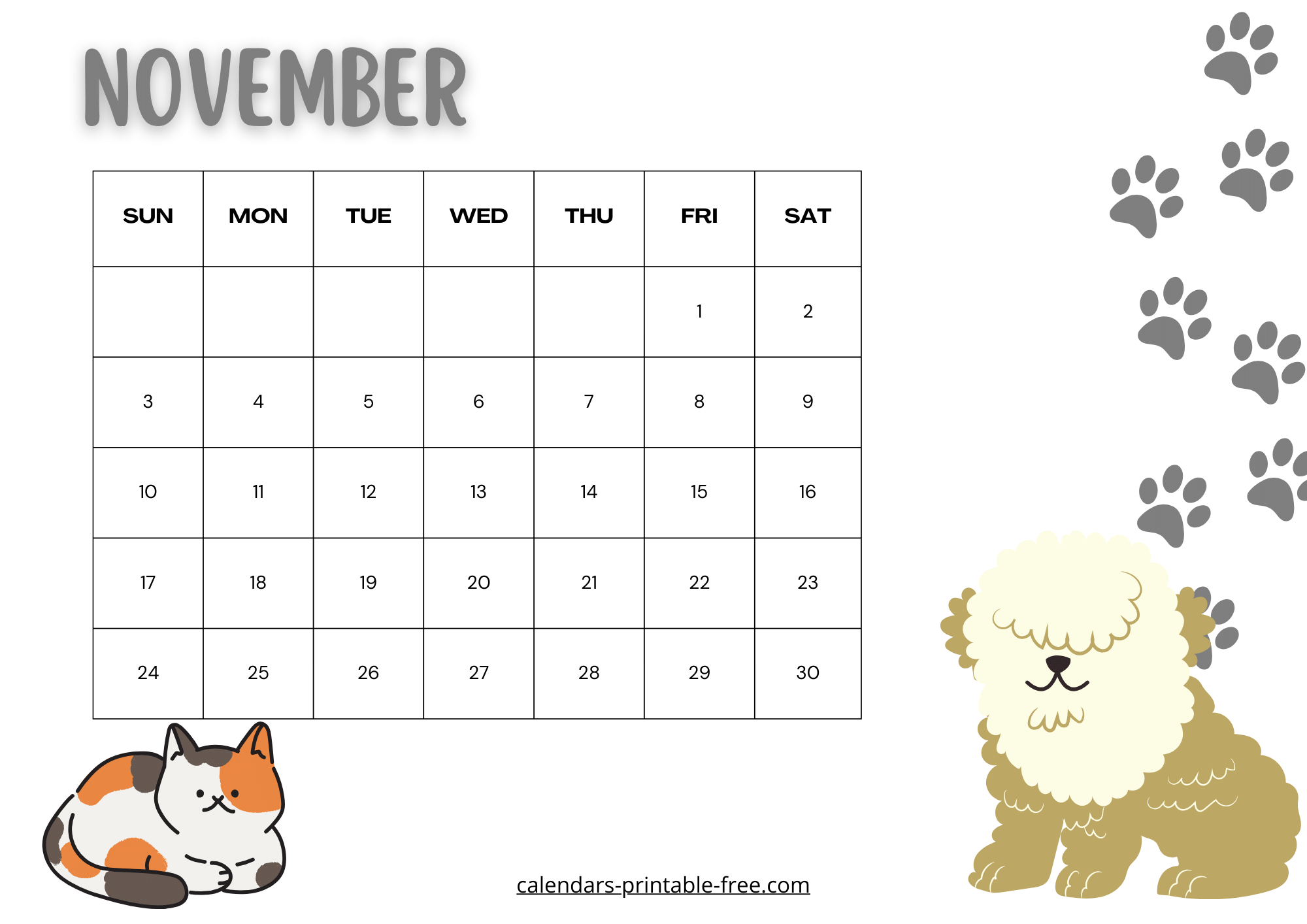 Cute November 2024 calendar image