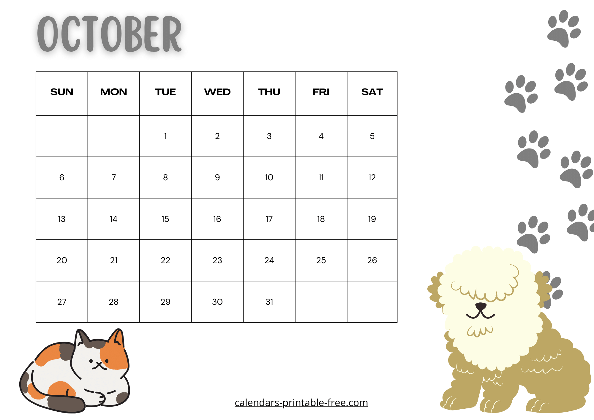Cute October 2024 calendar image