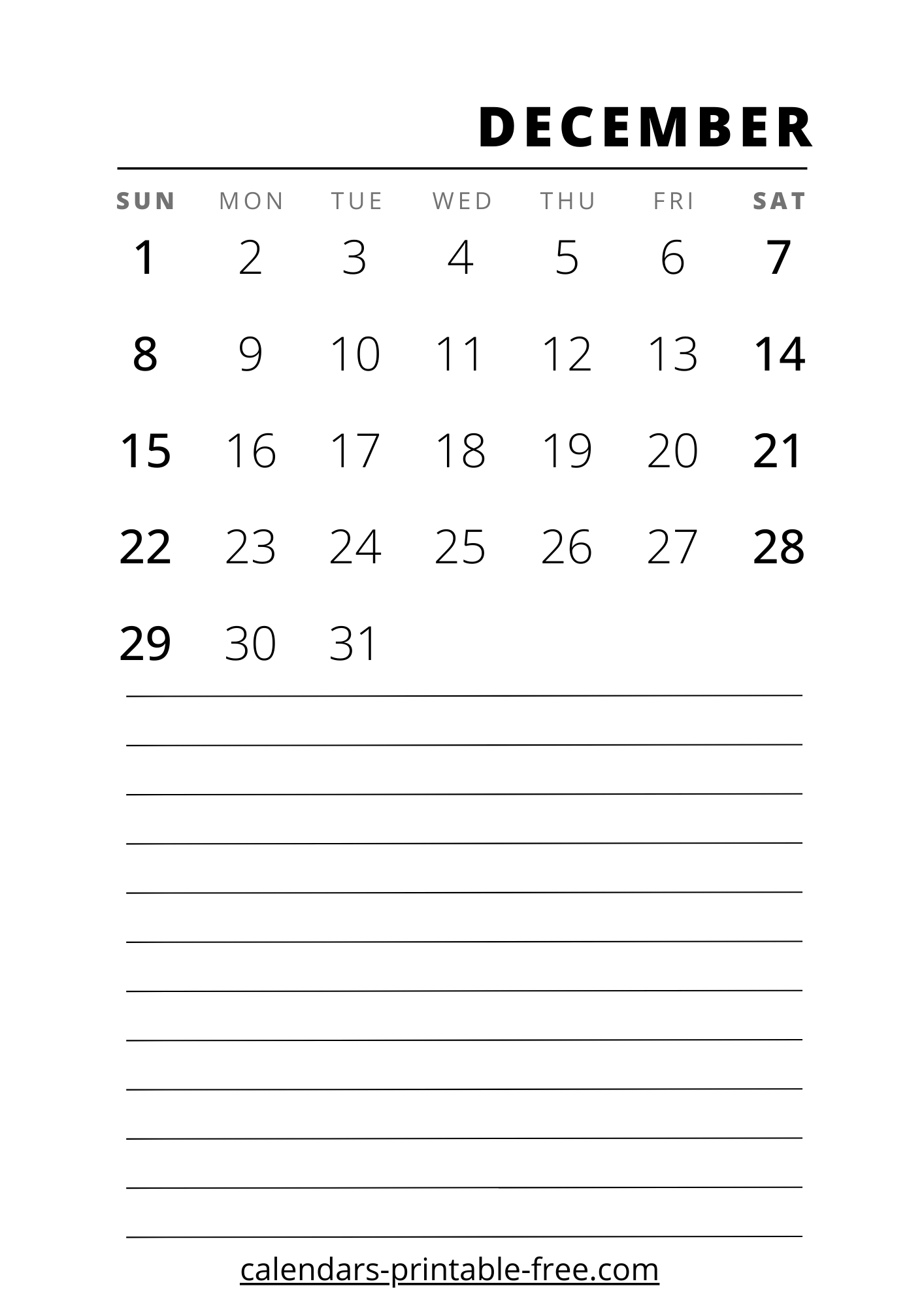 December 2024 calendar vertical