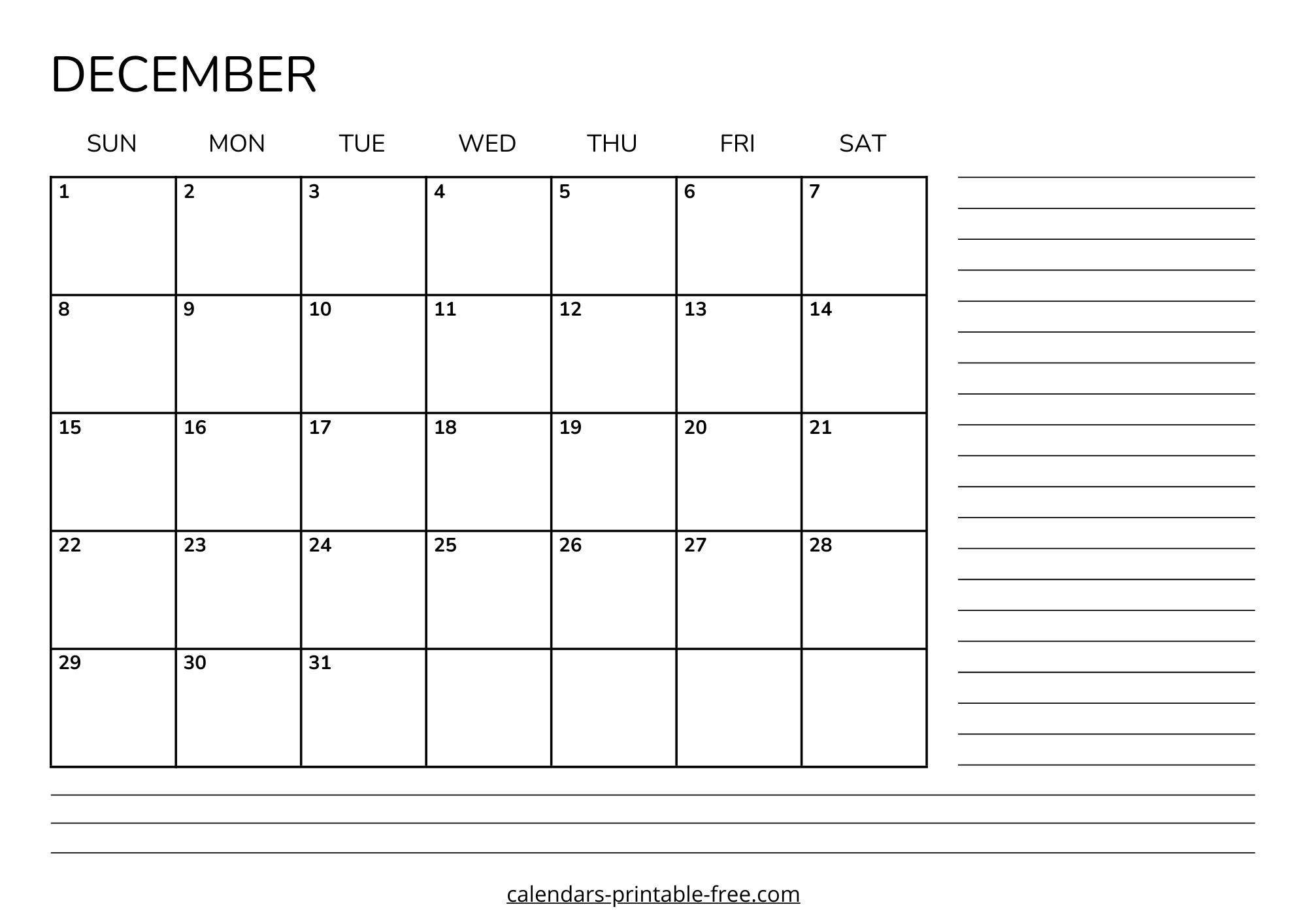 December 2024 calendar with lines