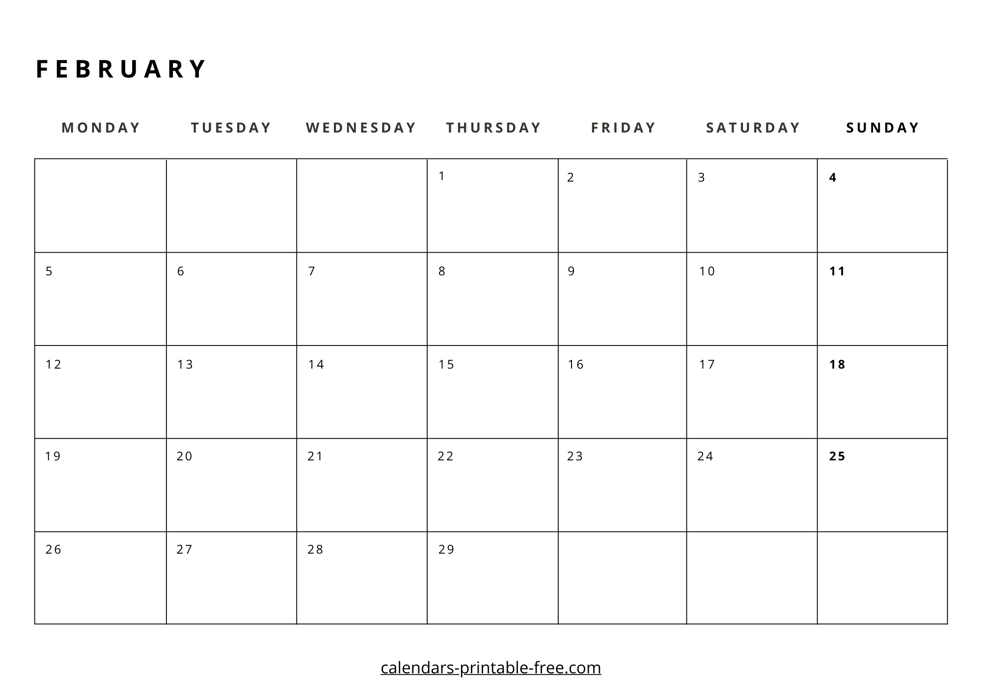 February 2024 calendar Monday start image