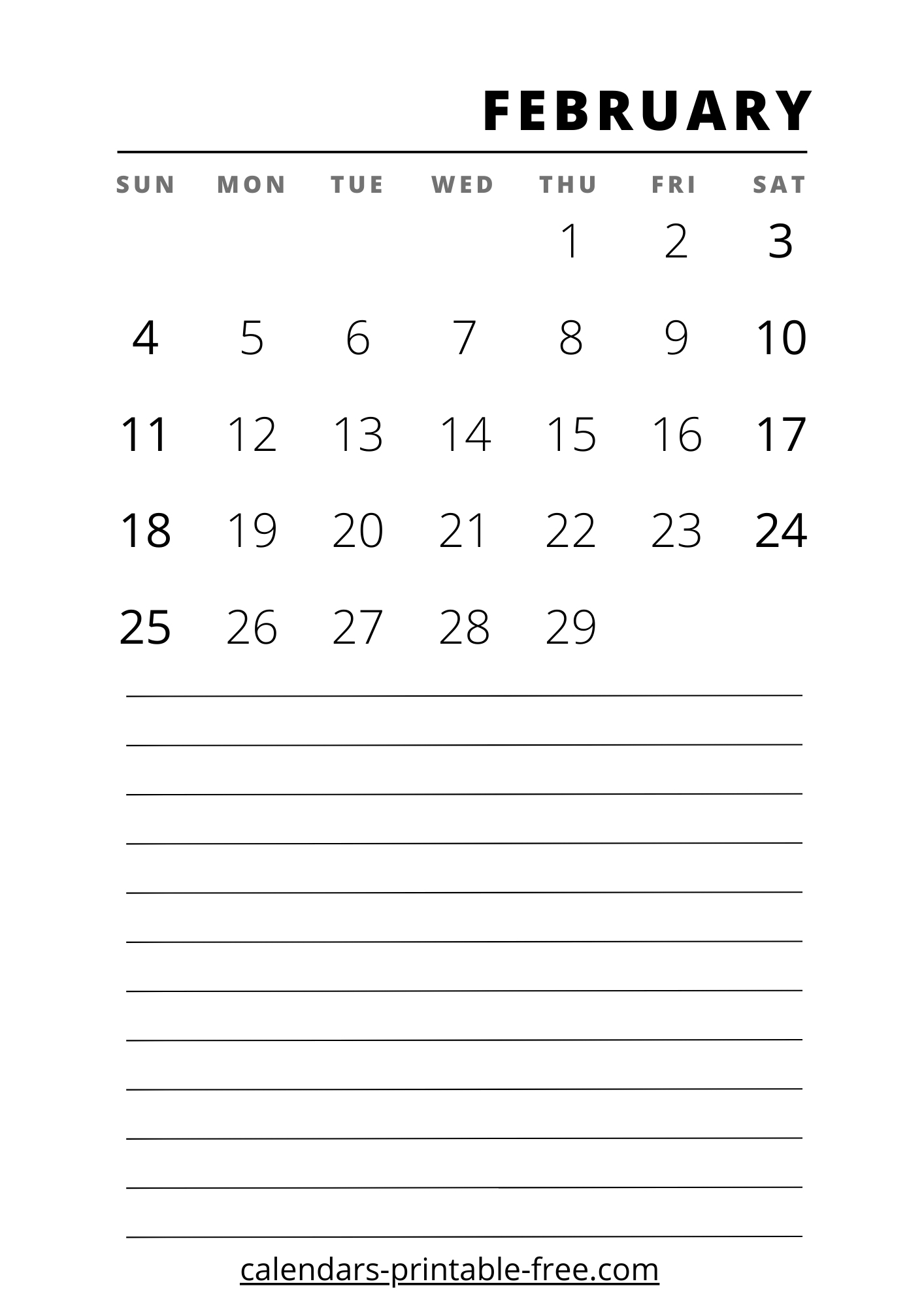 February 2024 calendar vertical