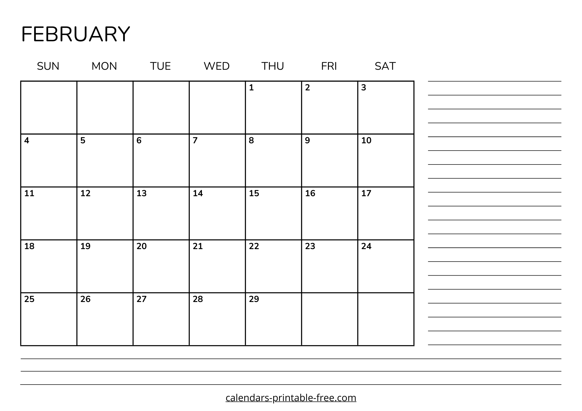 February 2024 calendar with lines