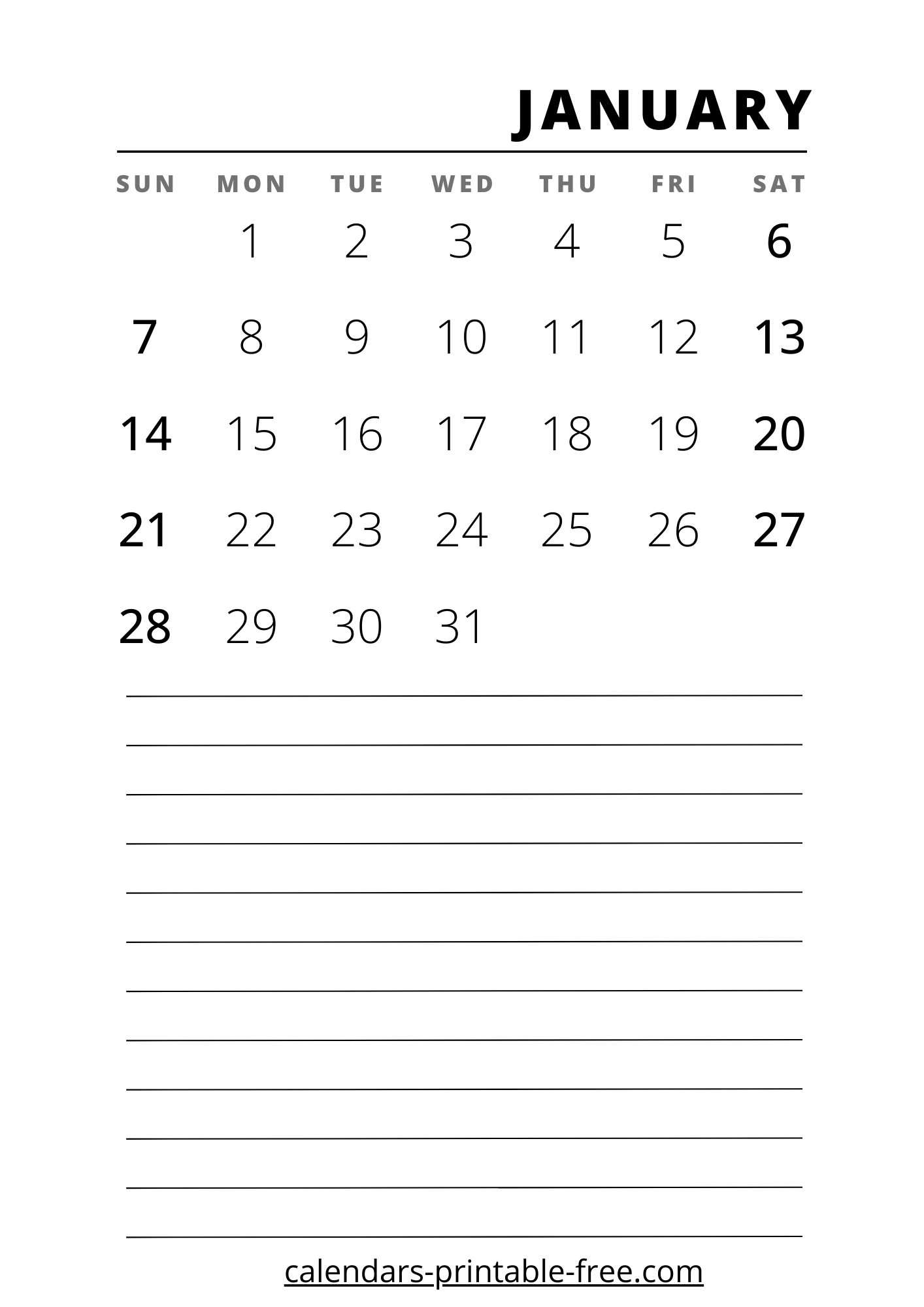January 2024 calendar vertical image