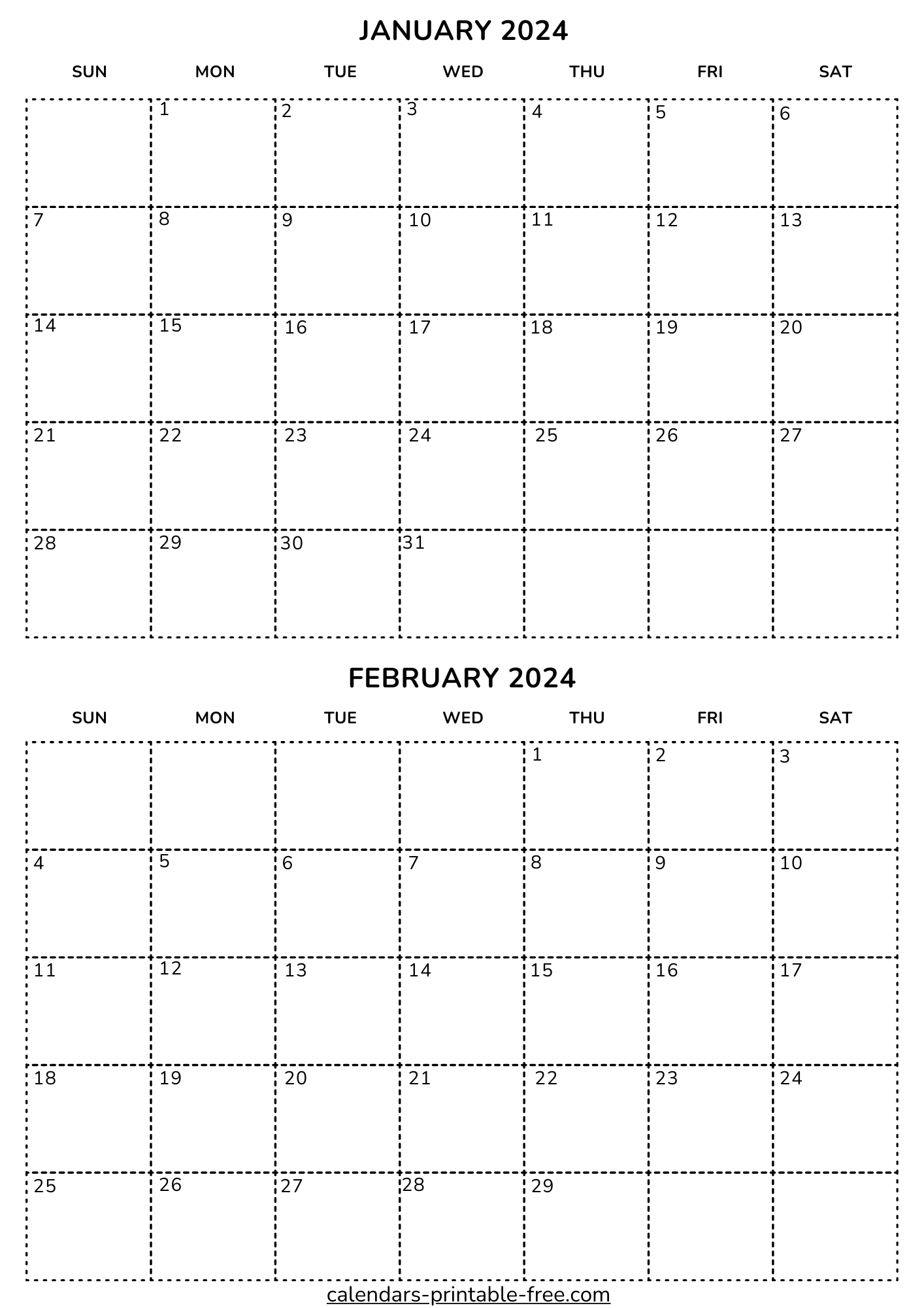 January and February 2024 Calendar Printable Free