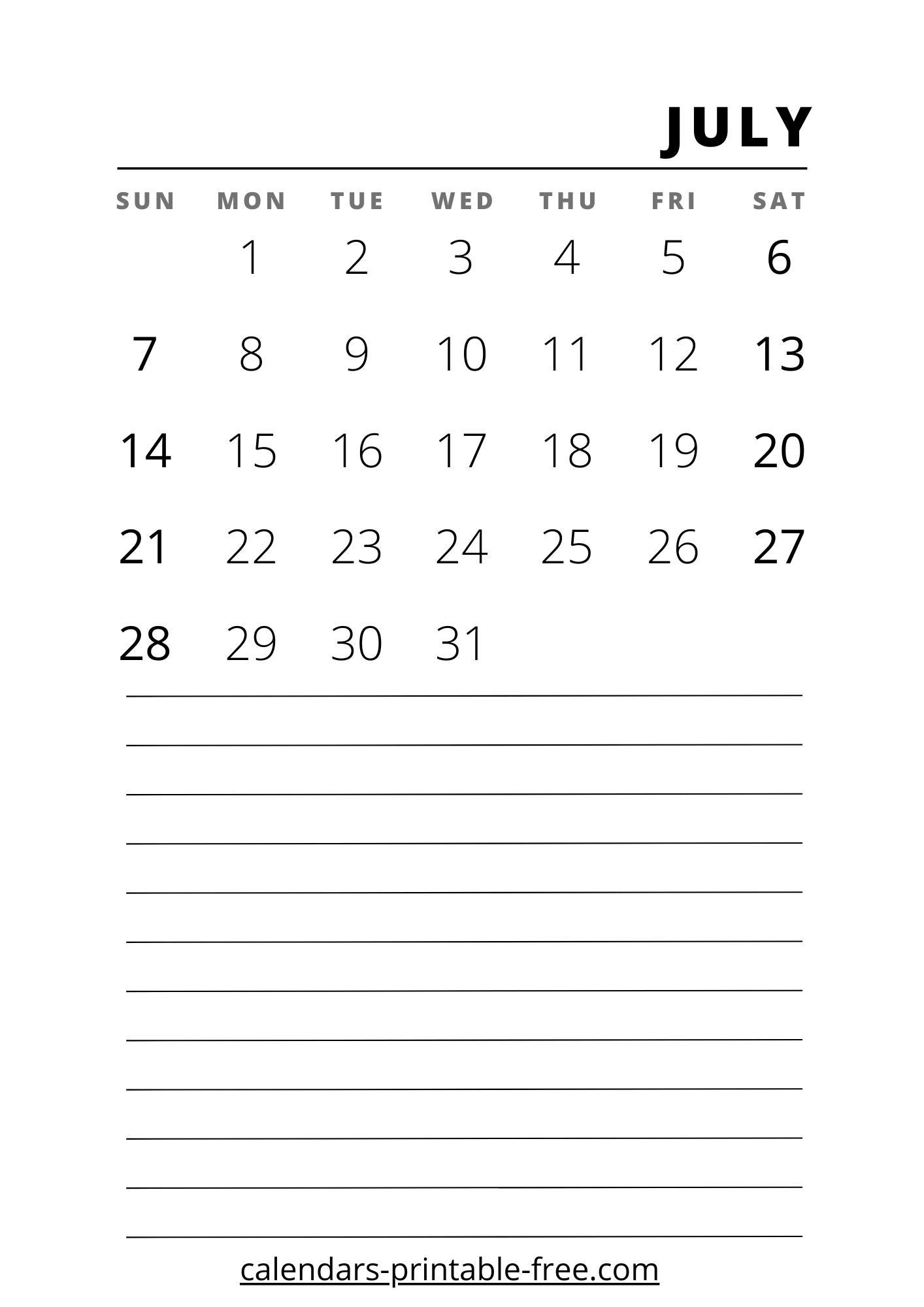 July 2024 calendar vertical