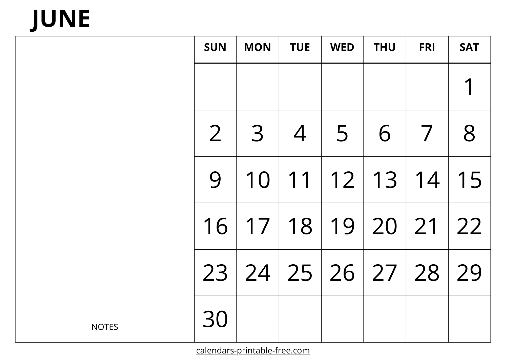 June 2024 calendar with notes