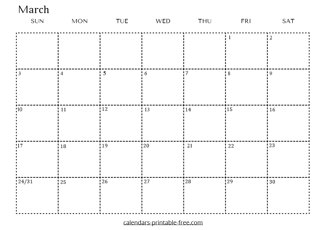 Editable March 2024 Calendar in Word