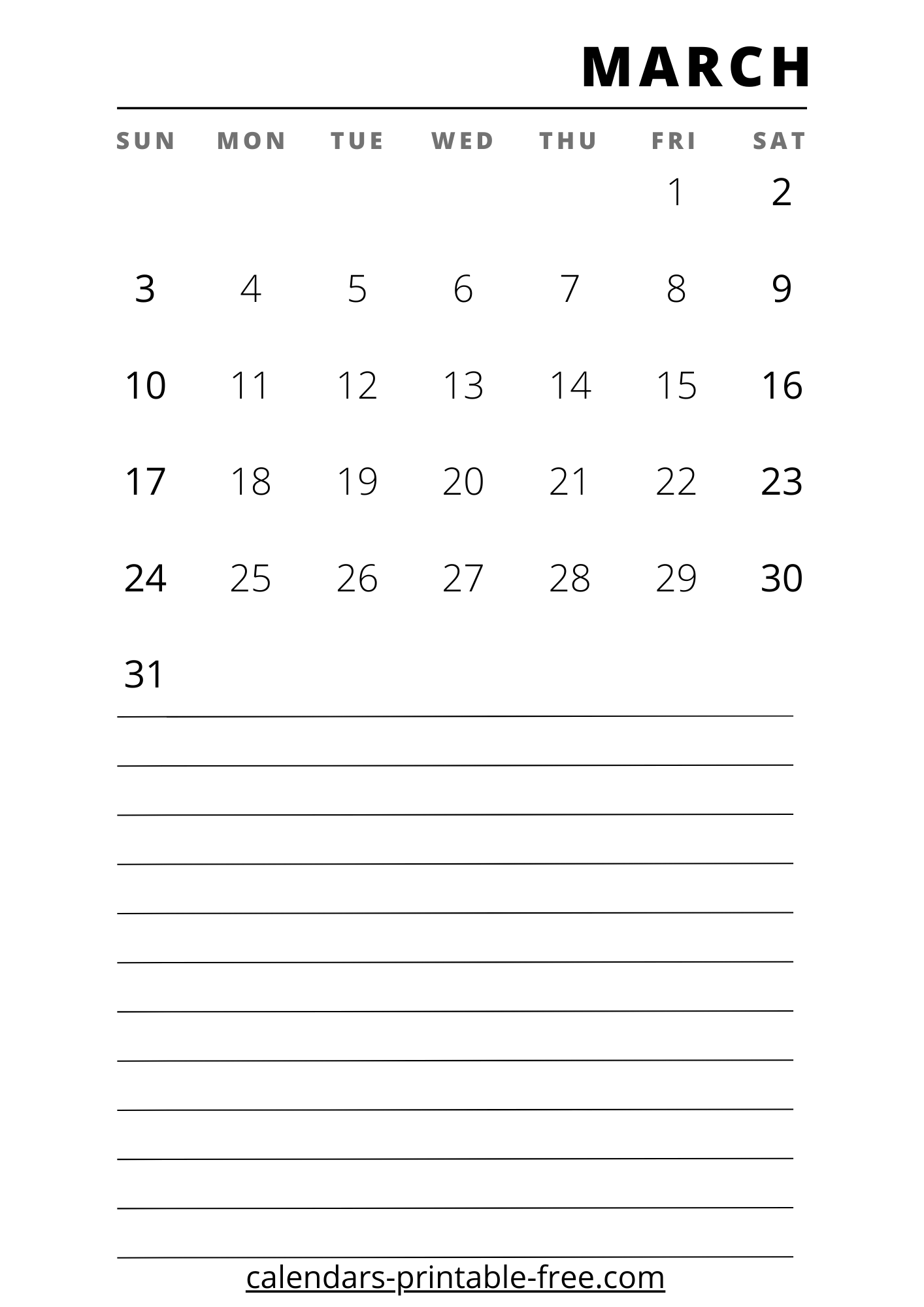 March 2024 calendar vertical