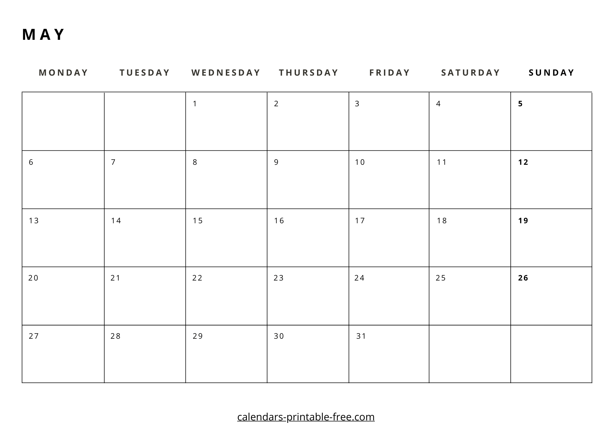 May 2024 calendar Monday start image