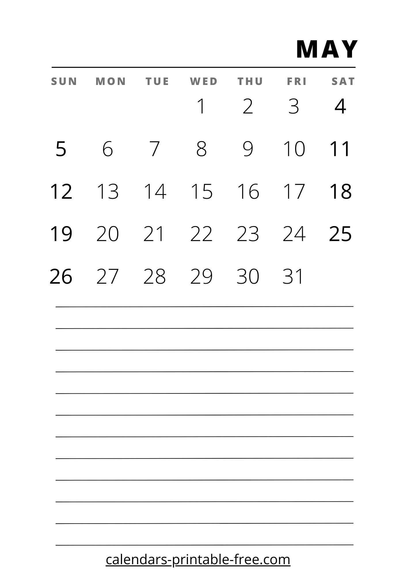 May 2024 calendar vertical