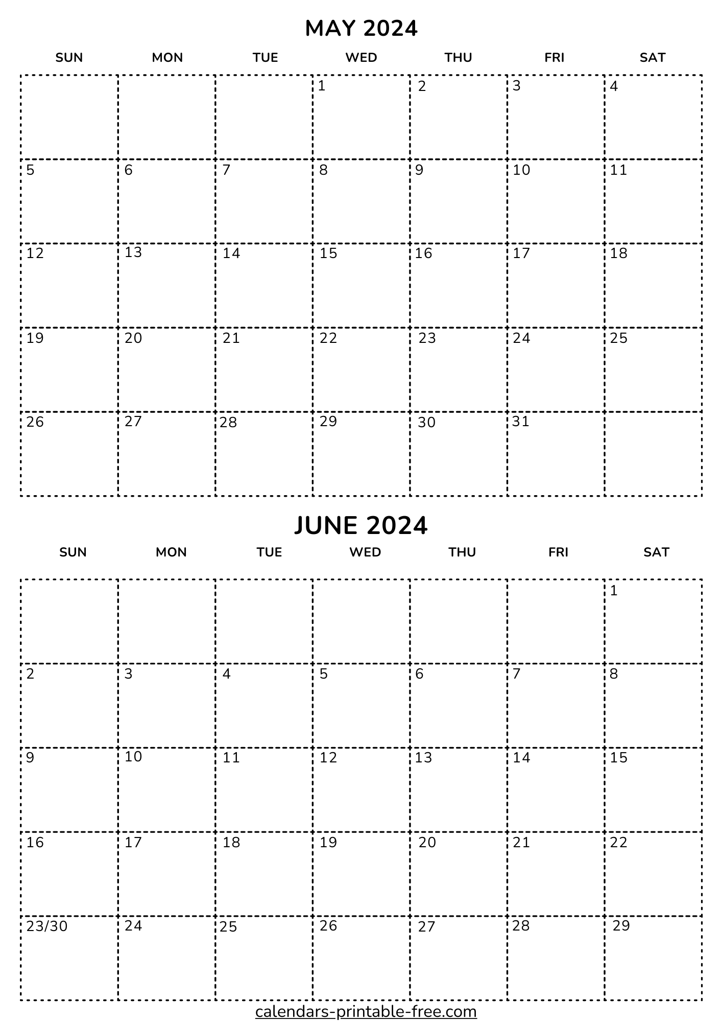 May and June 2024 Calendar Printable Free