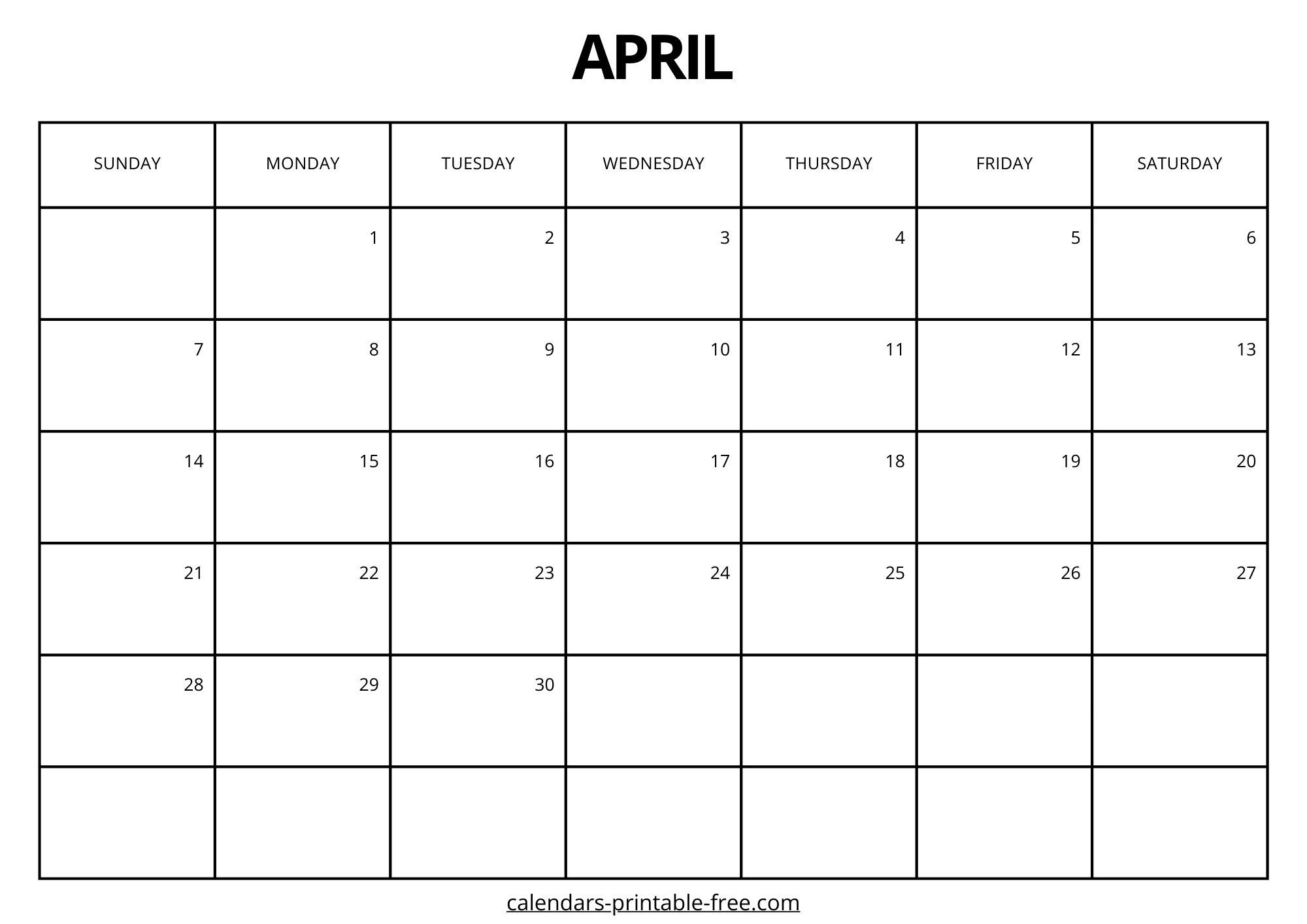 Monthly April 2024 calendar