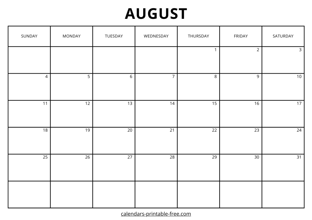 Monthly August 2024 calendar Printable Free