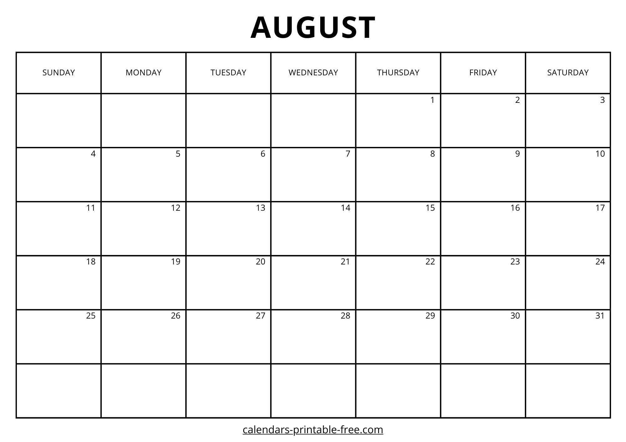 Monthly August 2024 calendar
