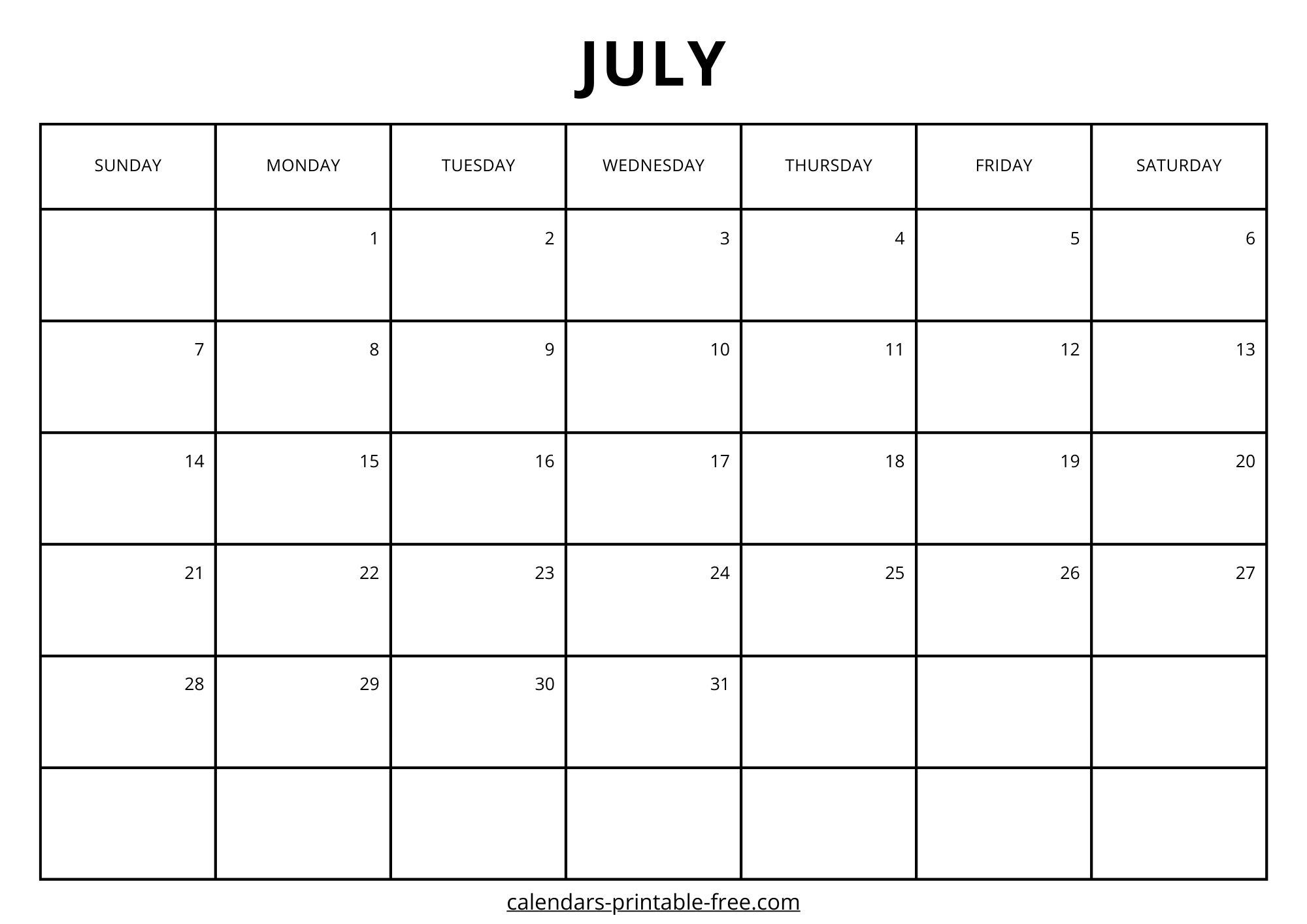 Monthly July 2024 calendar