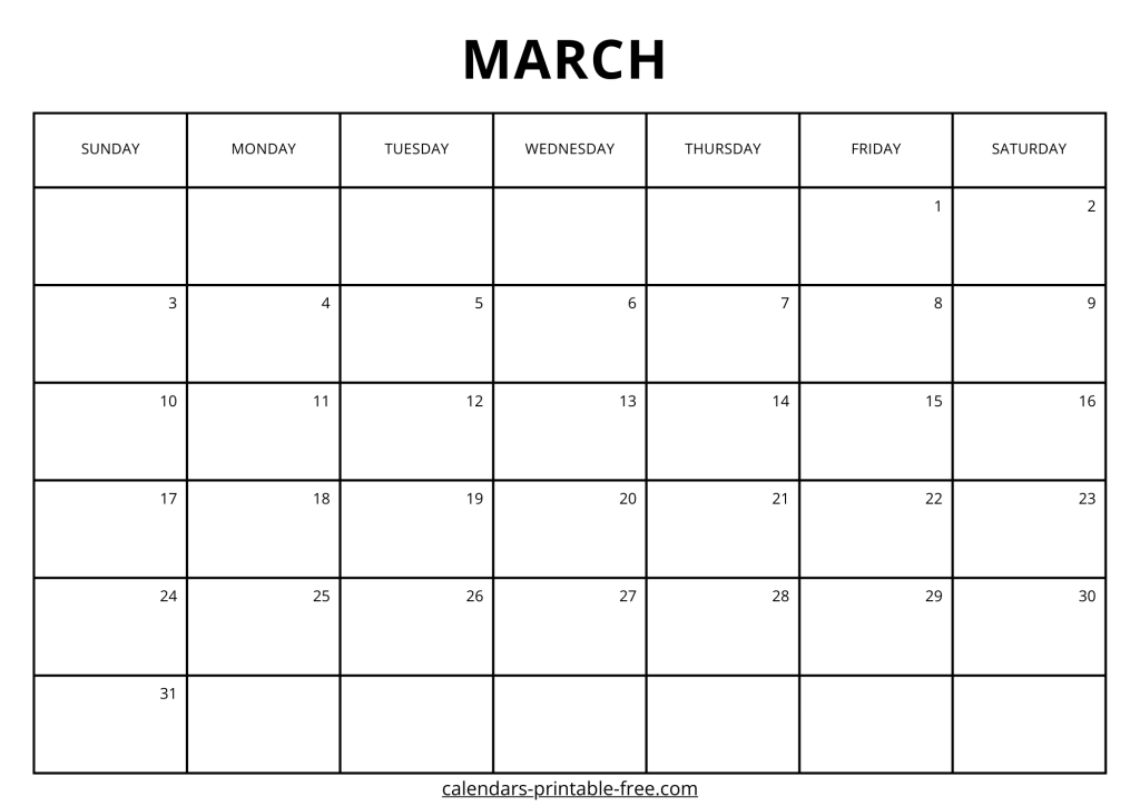 Monthly March 2024 calendar Printable Free