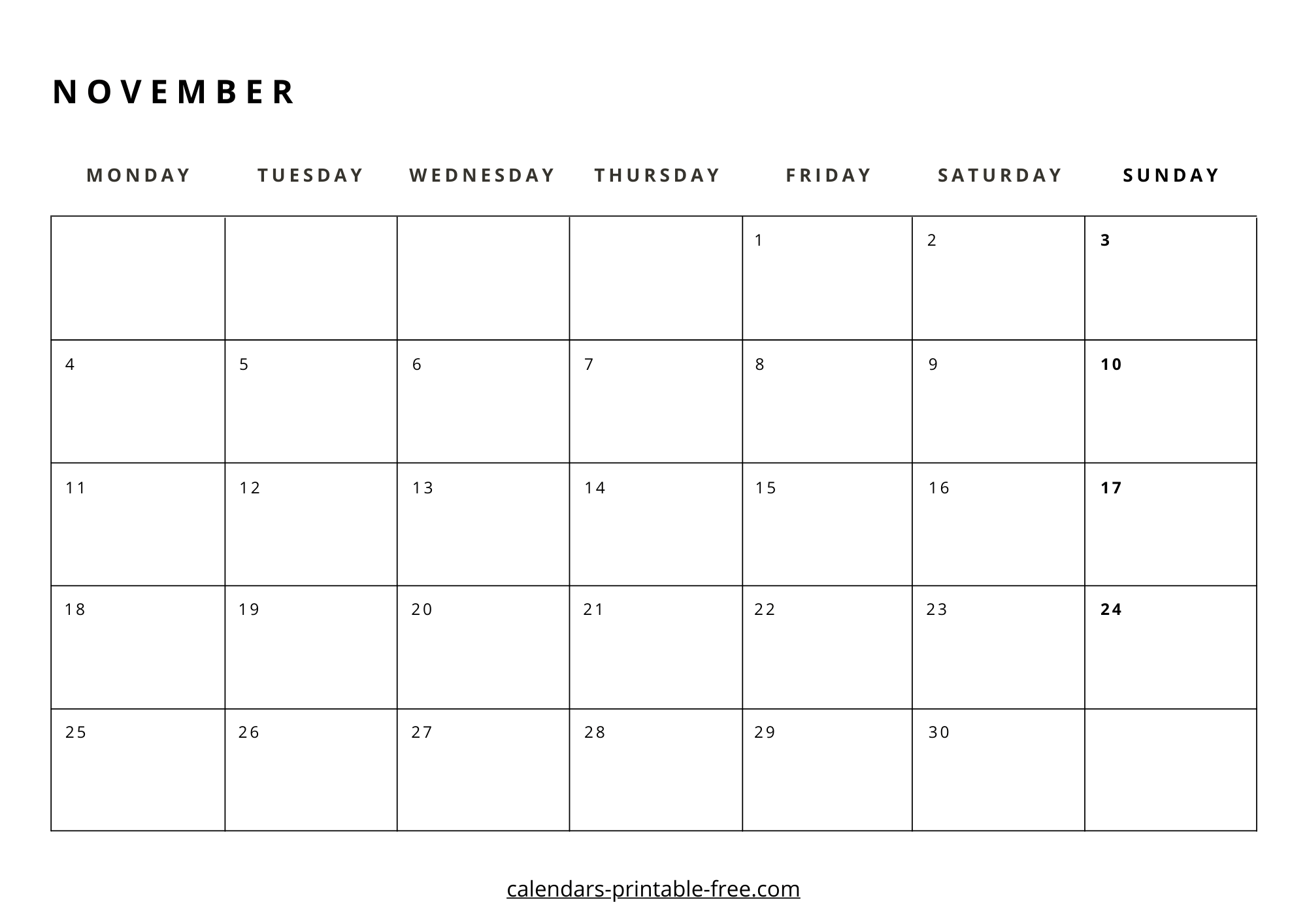November 2024 calendar Monday start