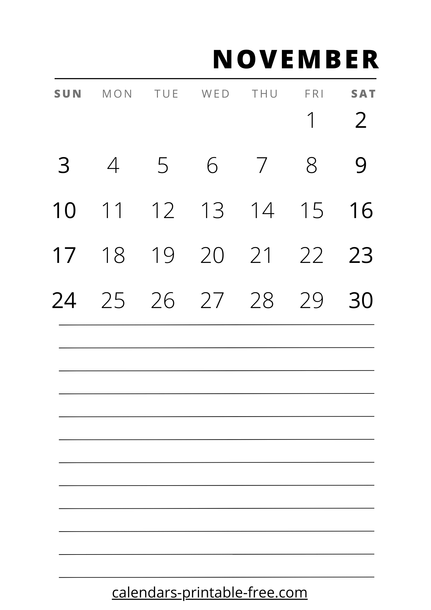 November 2024 calendar vertical