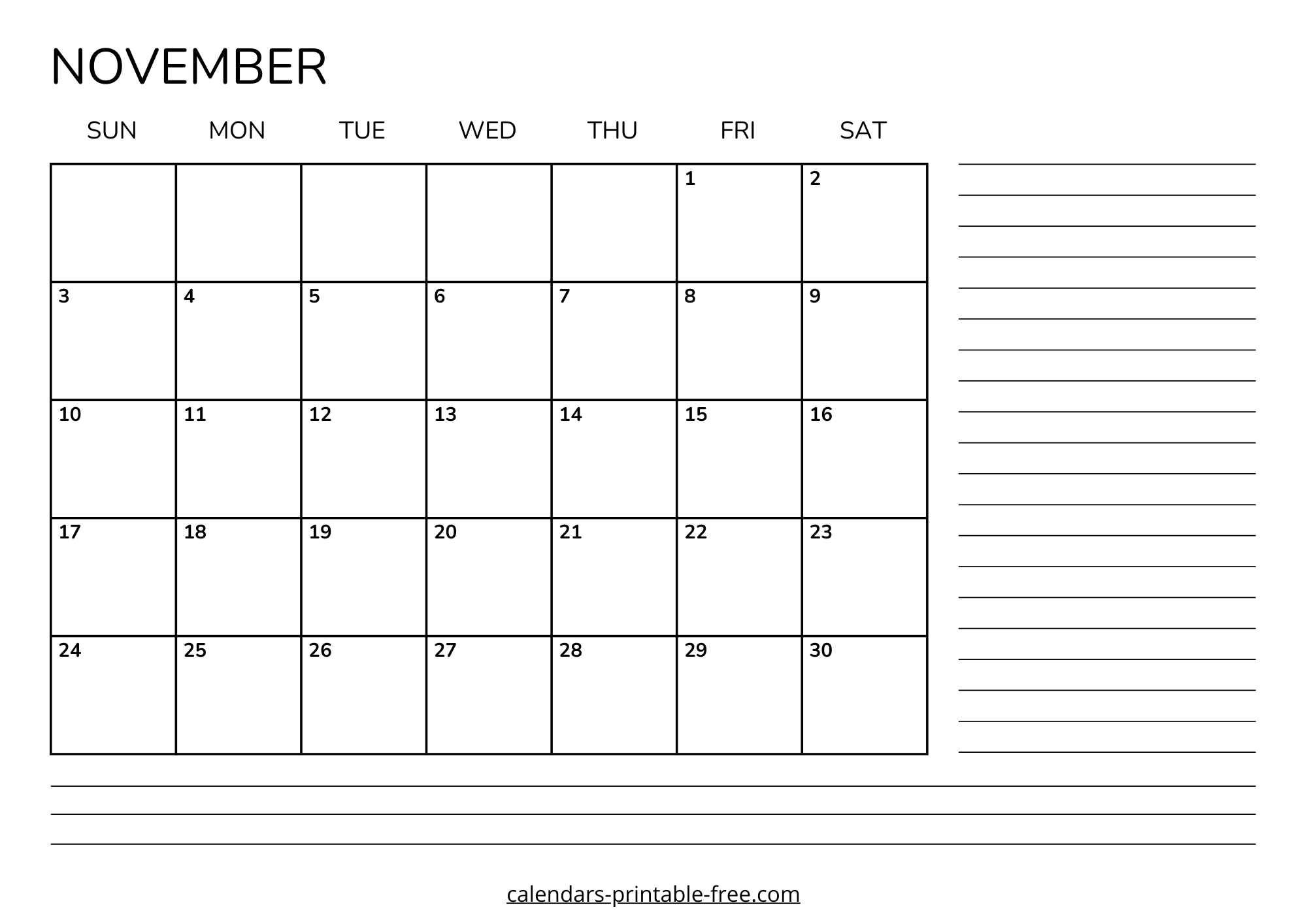November 2024 calendar with lines image