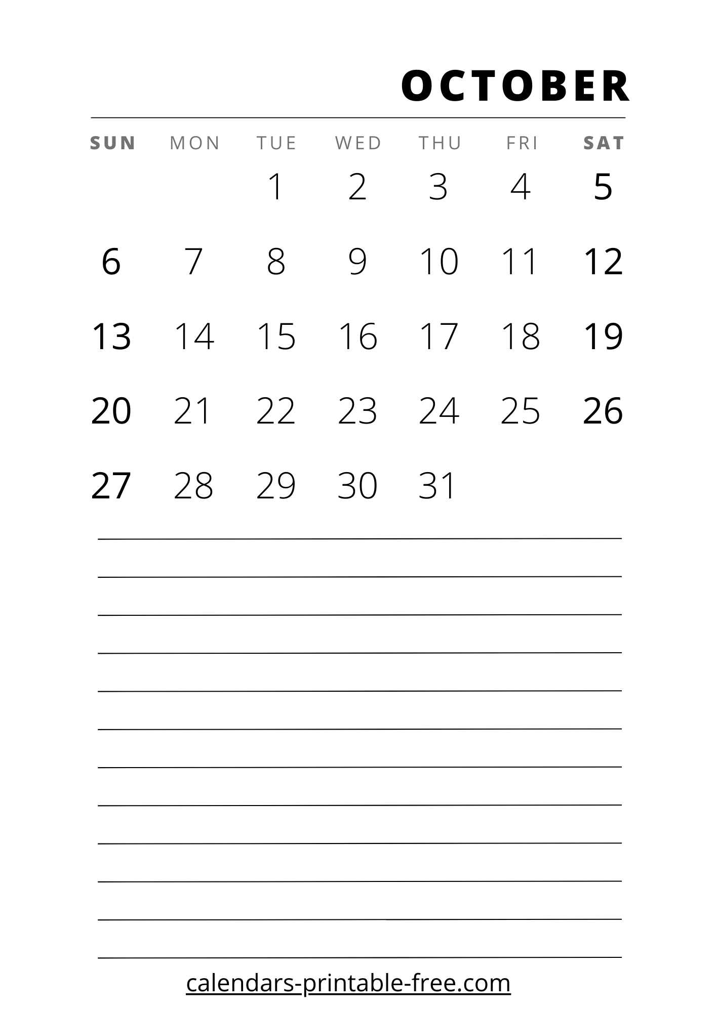 October 2024 calendar vertical