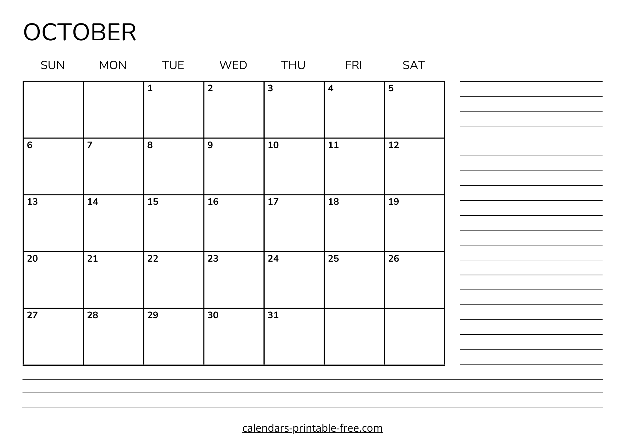 October 2024 calendar with lines