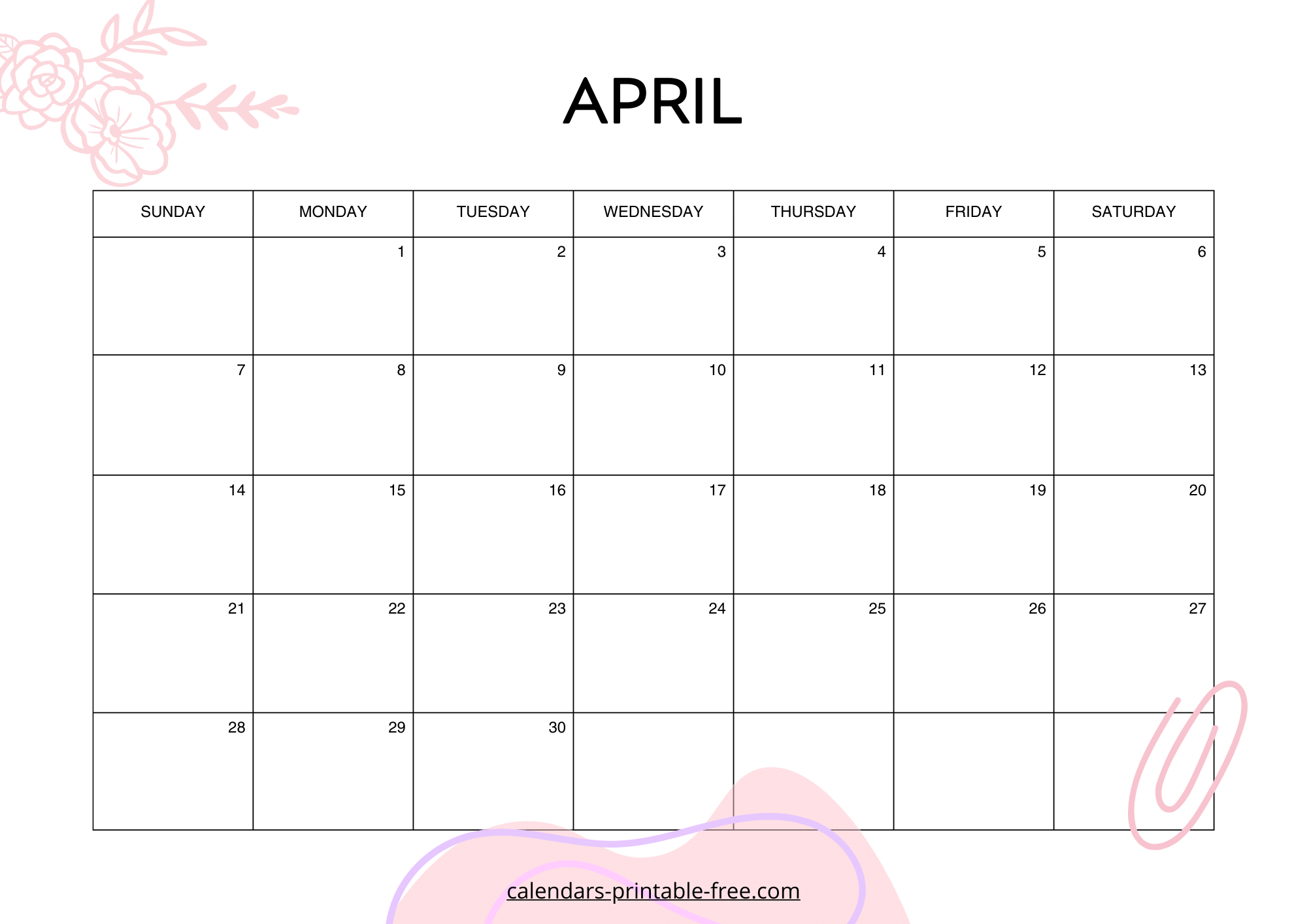 Pink April 2024 calendar image
