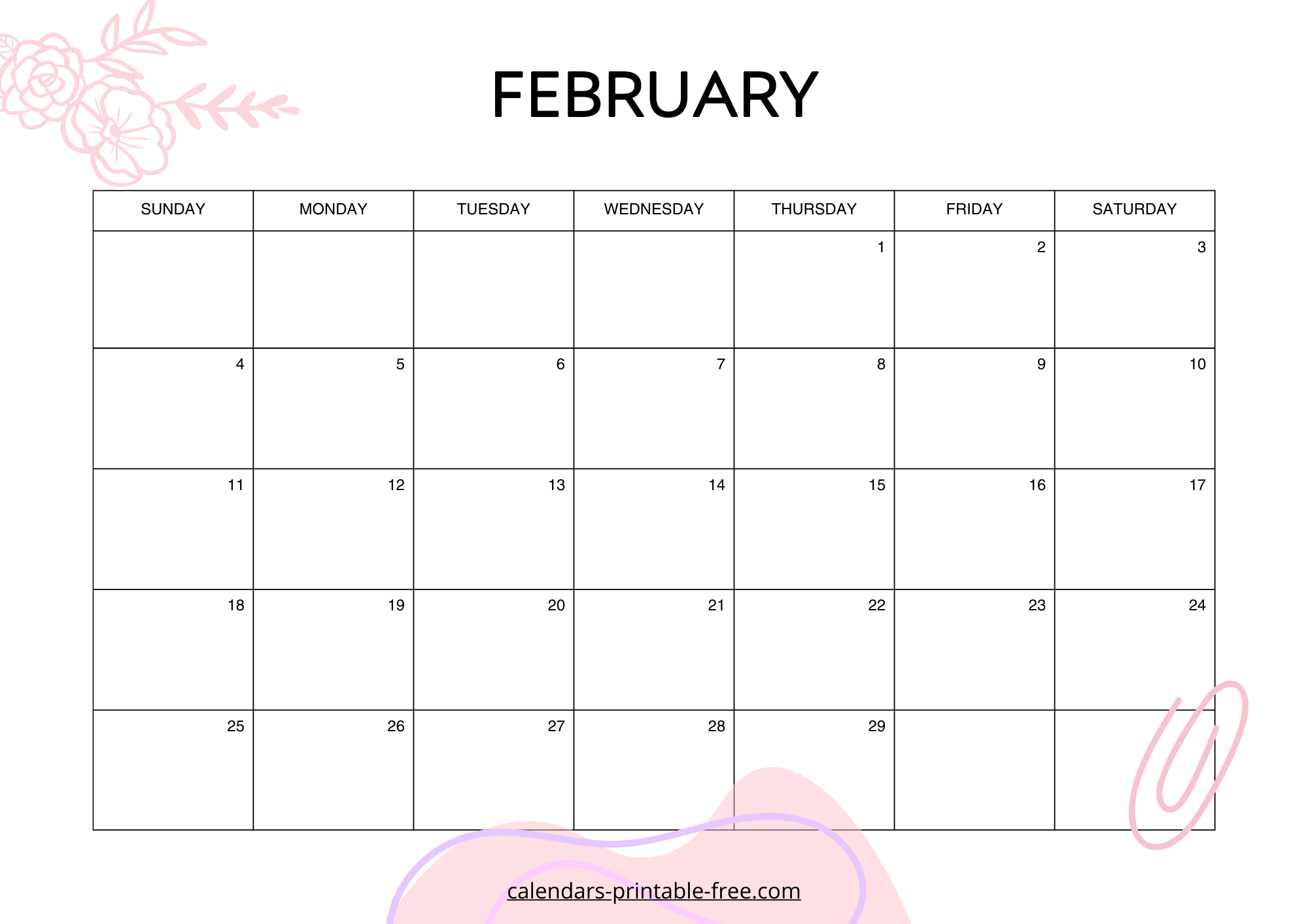 Pink February 2024 calendar