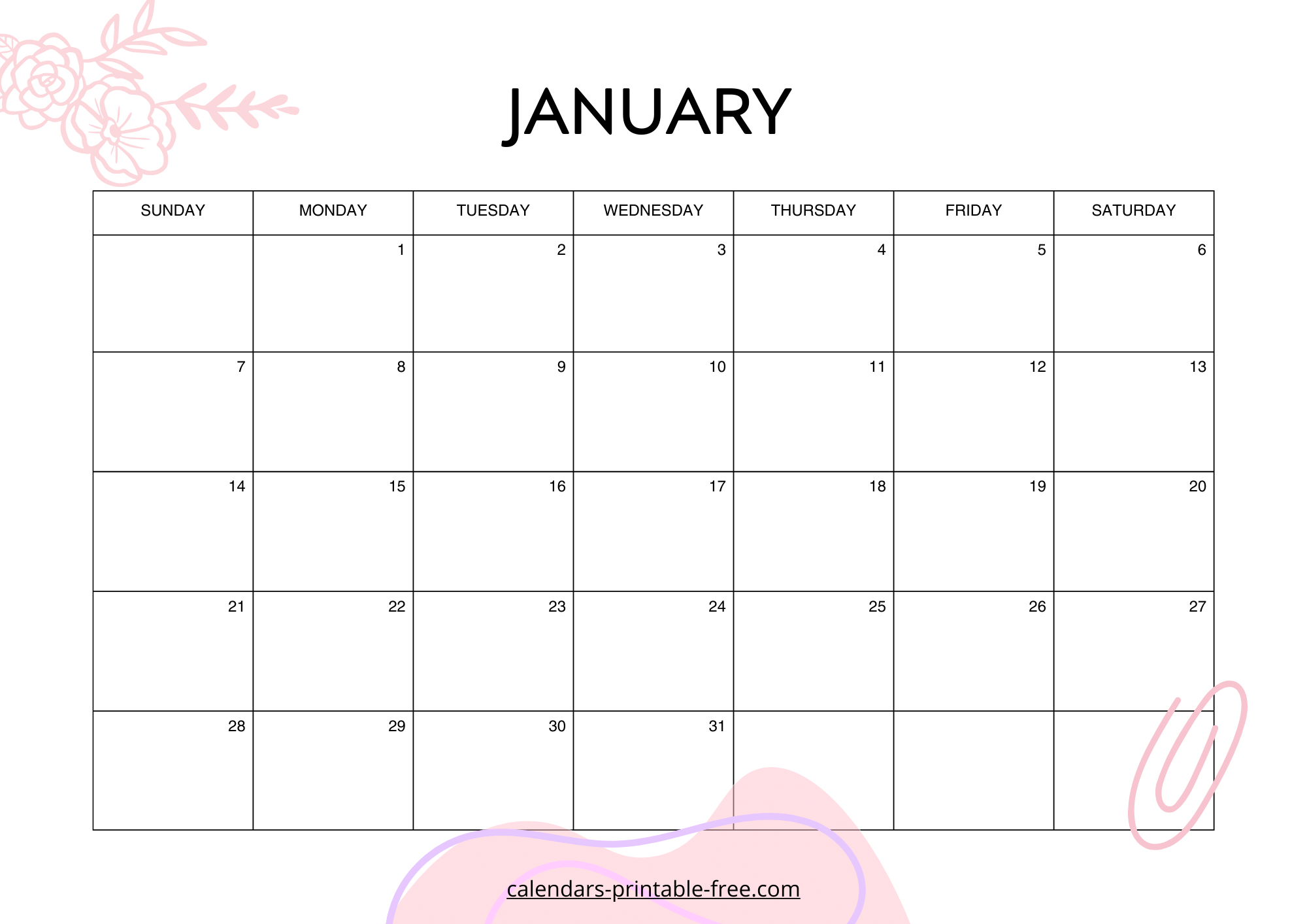 Pink January 2024 calendar image