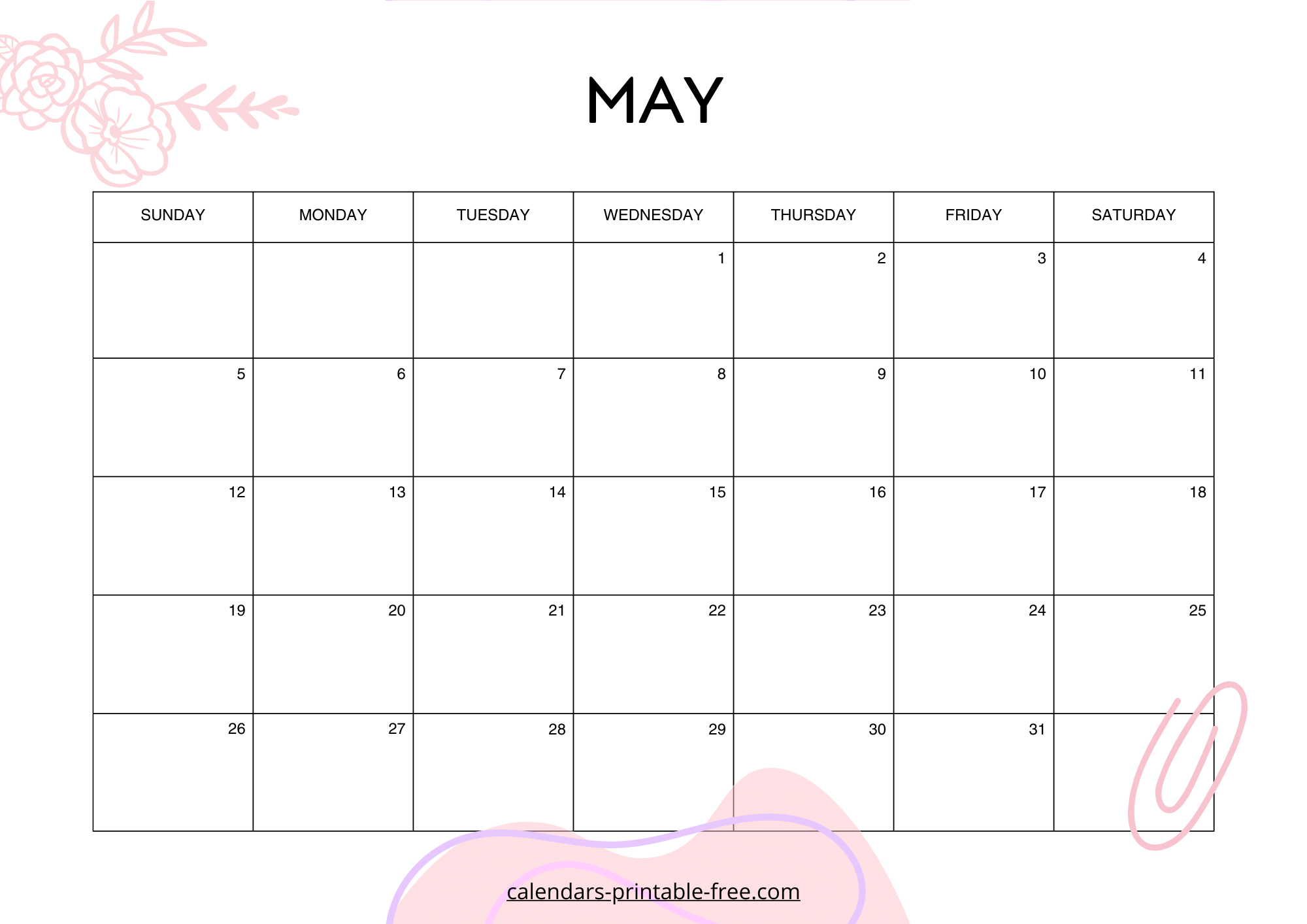 Pink May 2024 calendar image