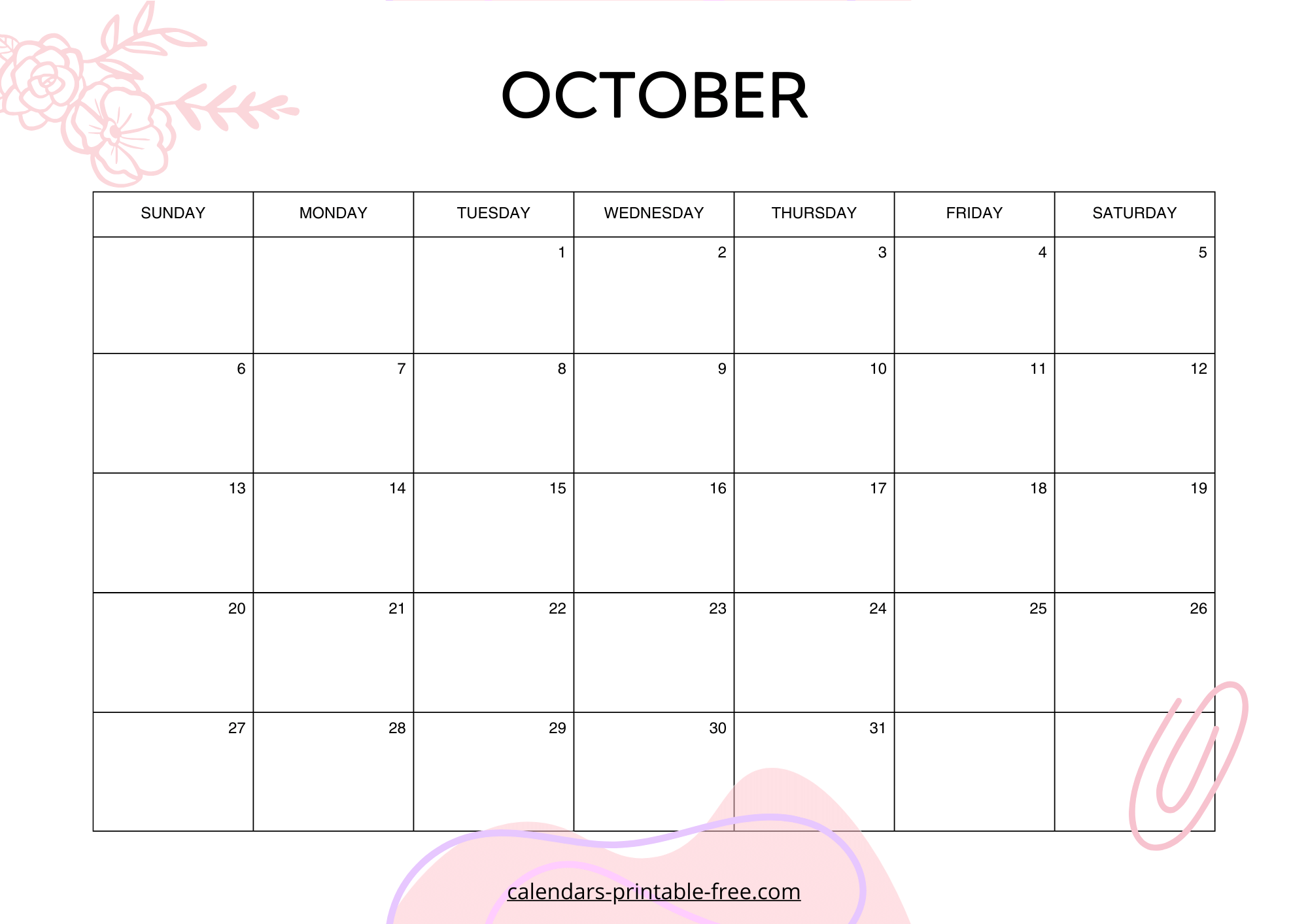 Pink October 2024 calendar