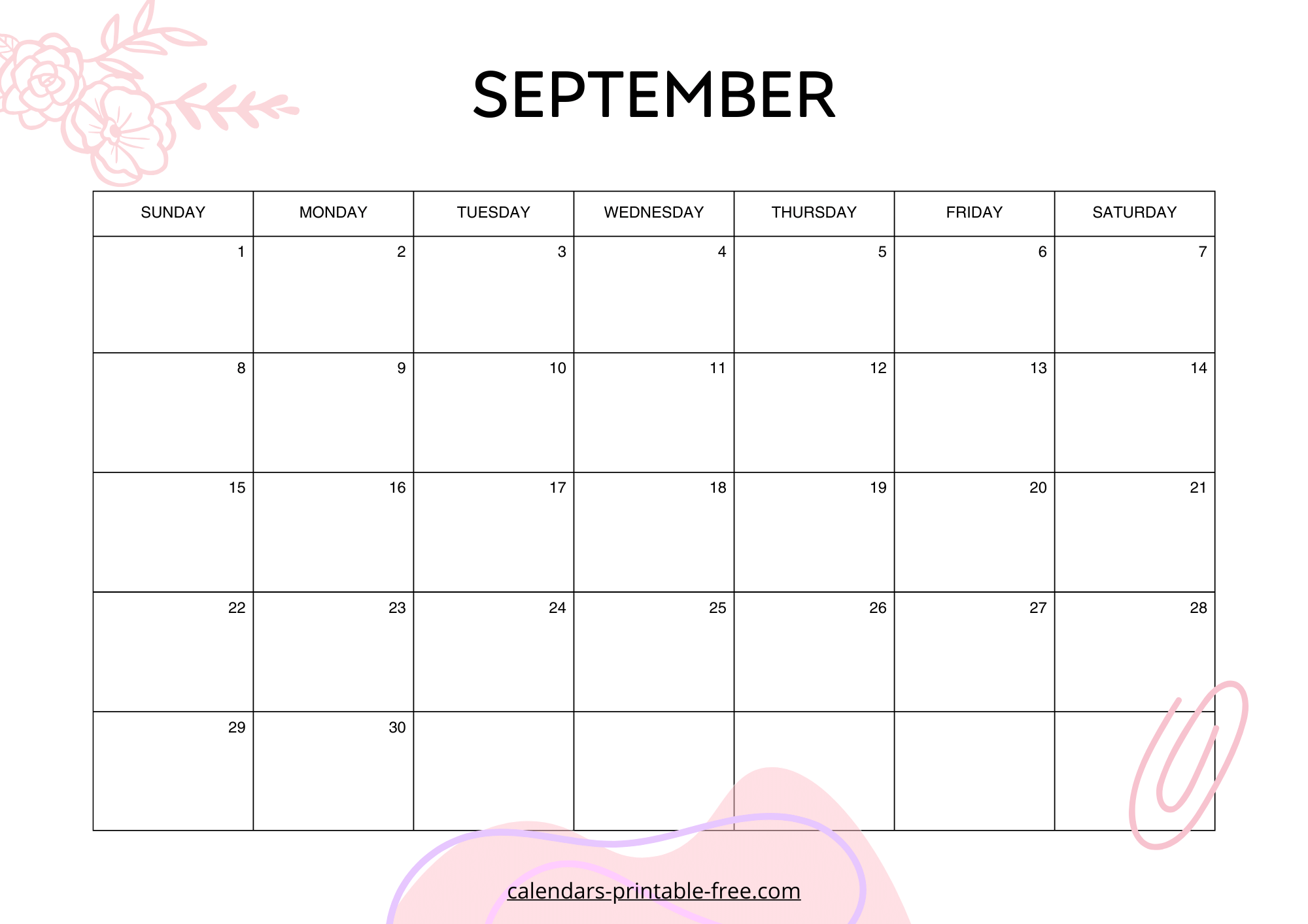 Pink September 2024 calendar