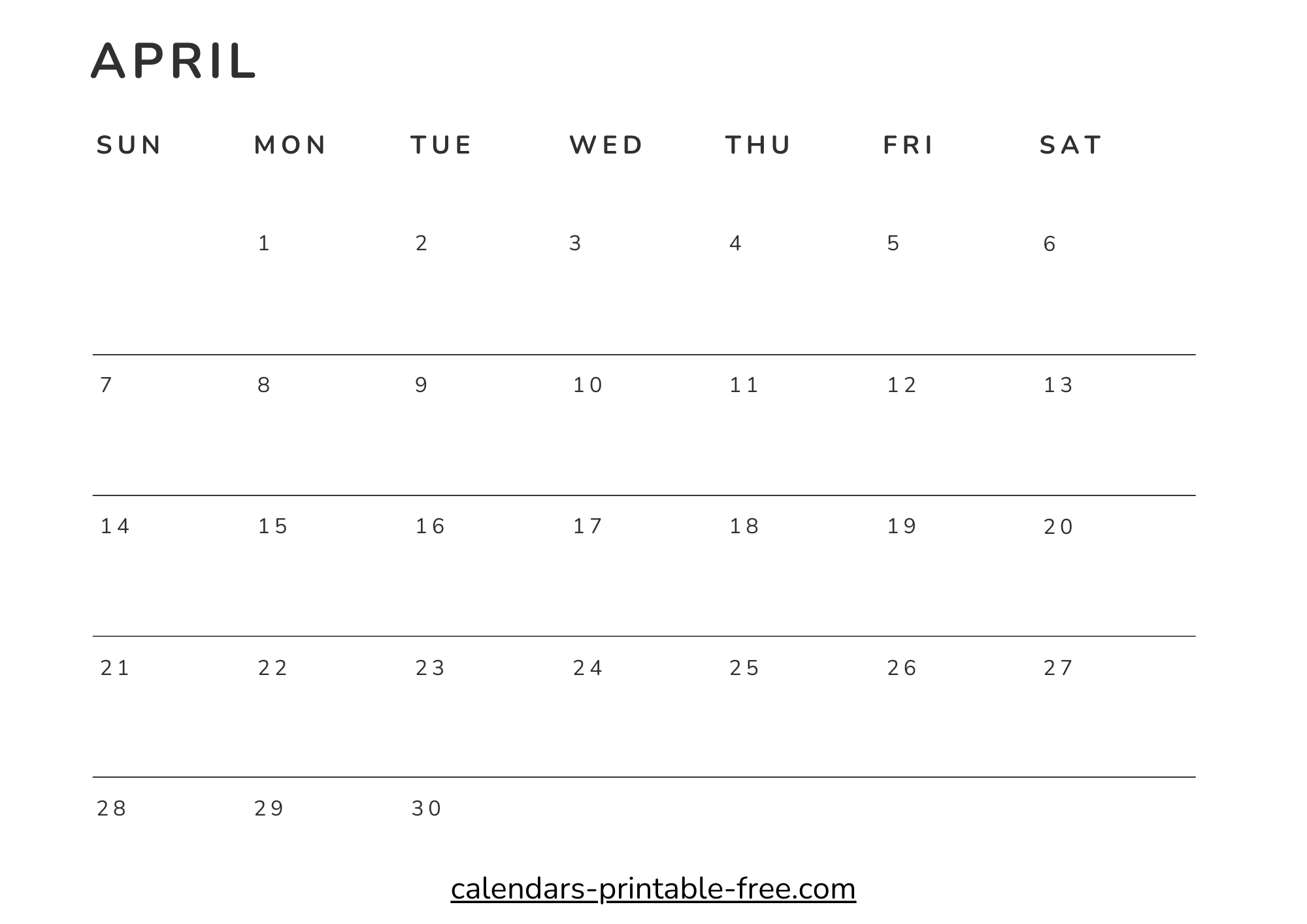 Print April 2024 calendar page