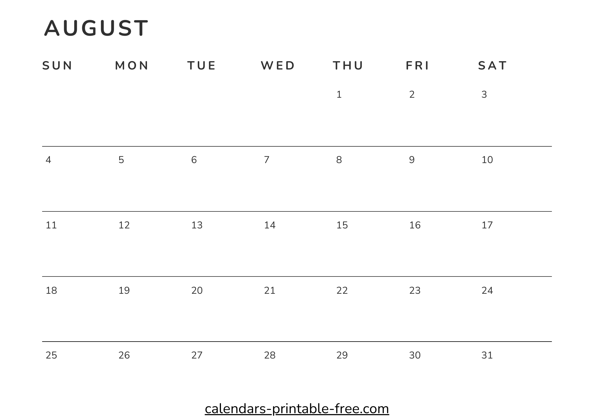 Print August 2024 calendar page