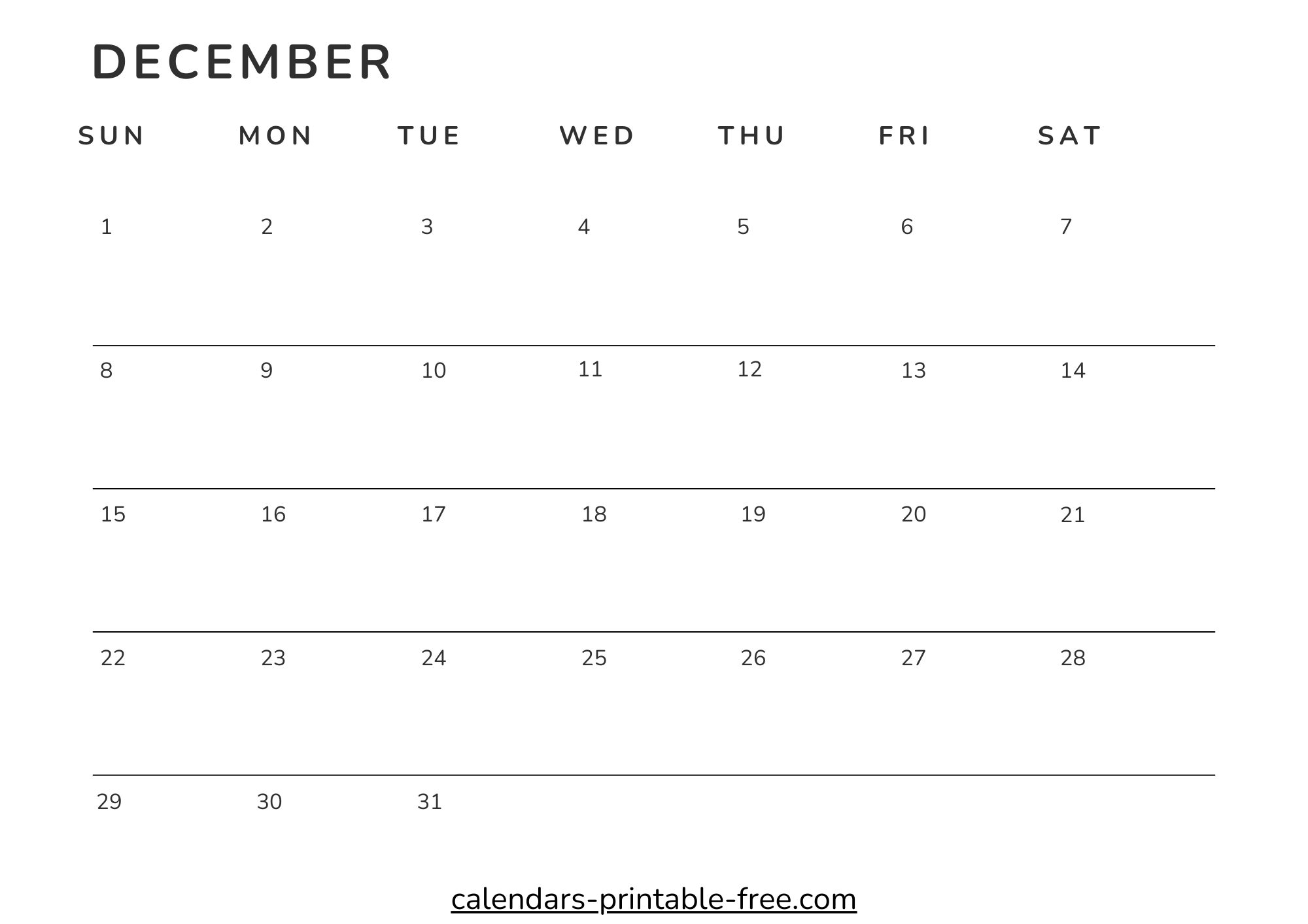 Print December 2024 calendar page