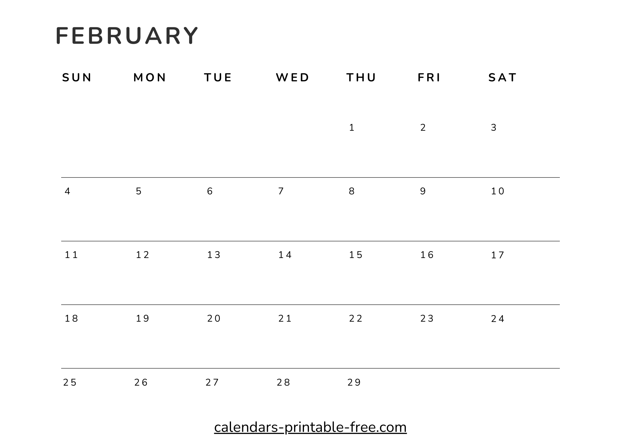Print February 2024 calendar page