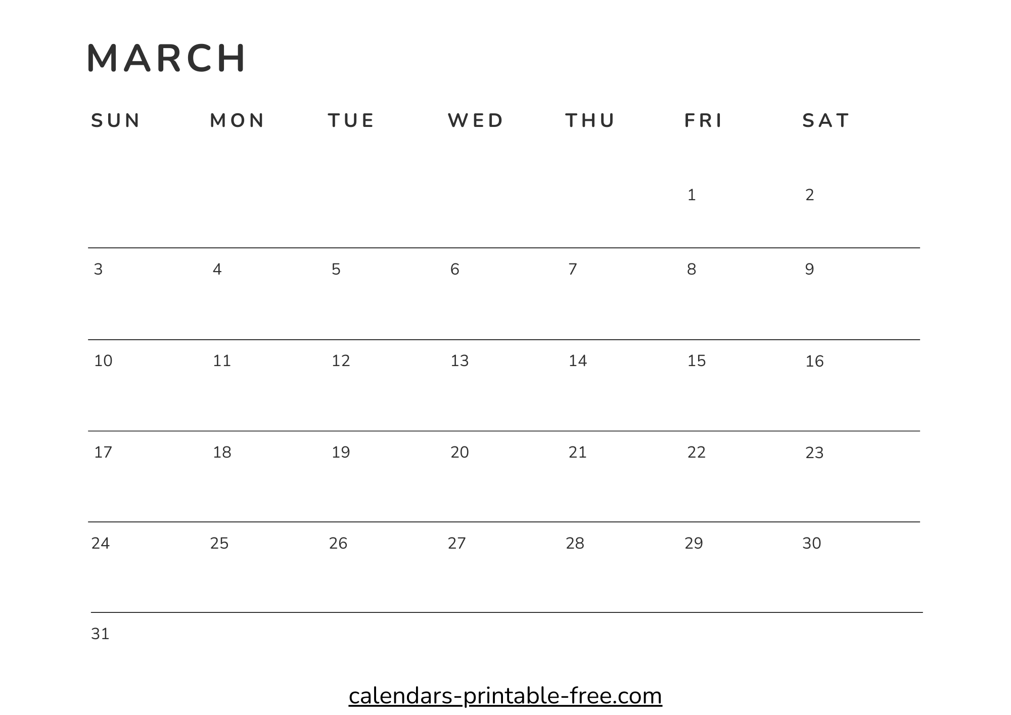 Print March 2024 calendar page